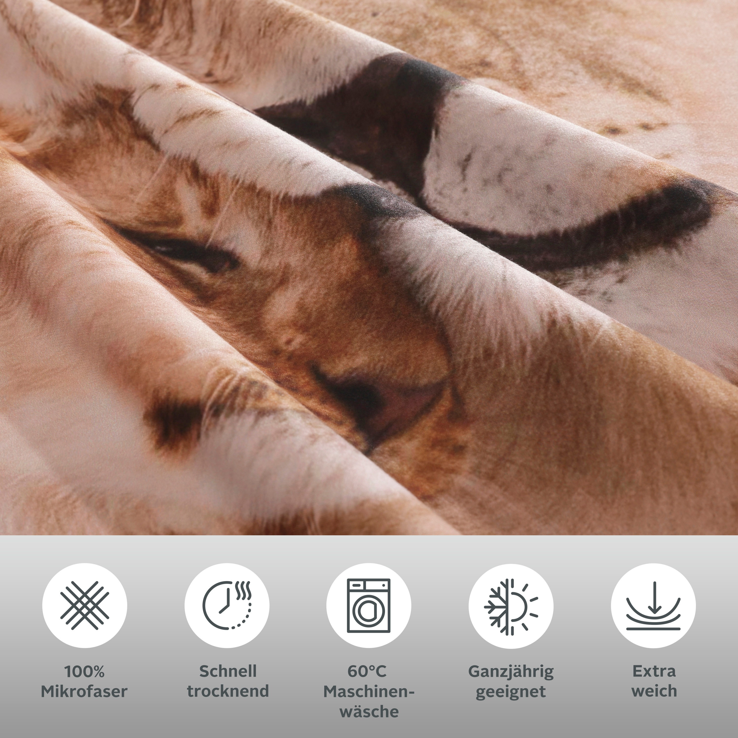 Thumbnail - OTTO home Bettwäsche "Lyki" 2 ab Größe 135x200 cm, 100% Polyester, Katze, Pferd, Löwe, Pinguin