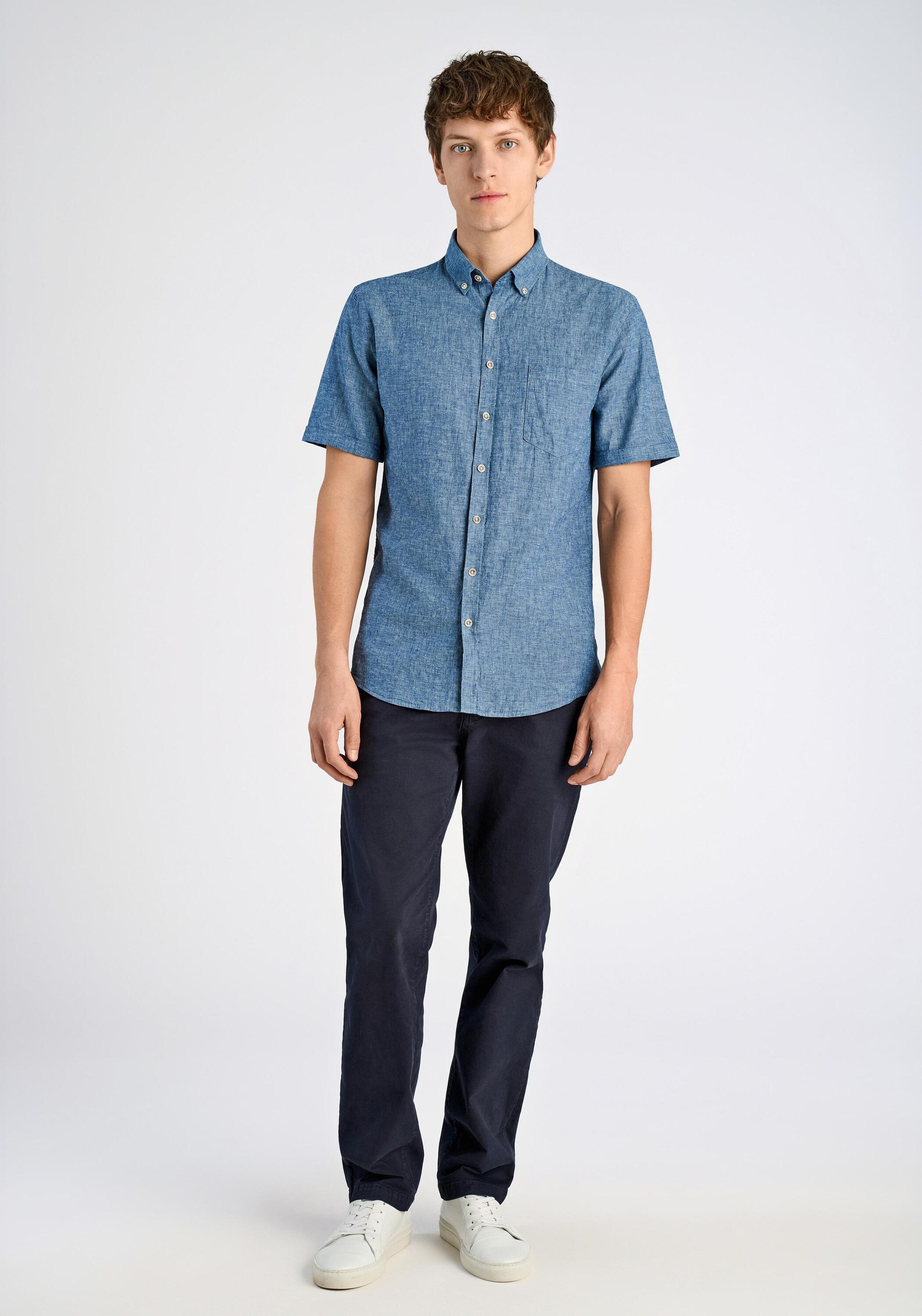 Leinenhemd LINDBERGH "Leinenhemd Relaxed Fit", Herren, Gr. S, Normalgrößen, blau (navy), Obermaterial: 55% Leinen, 45% Baumwolle, Hemden 3