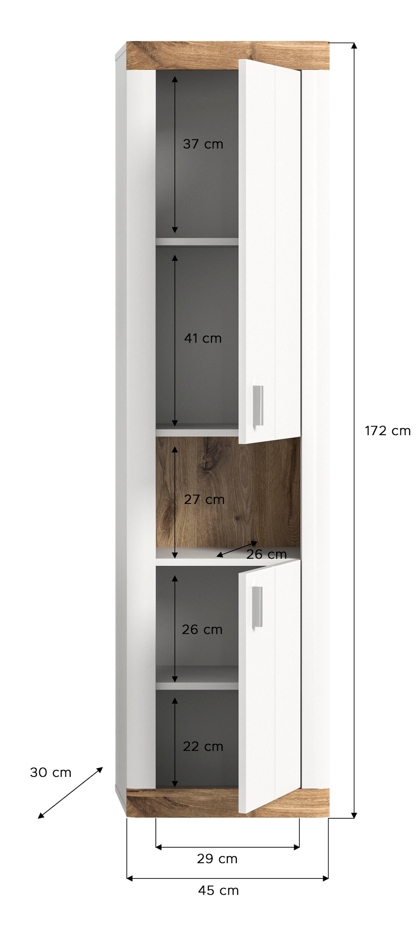 Home affaire Hochschrank »Landsby«, (1 St.), 2 Türen, Türanschlag  wechselbar, 1 offenes Fach, Breite 45 cm | BAUR