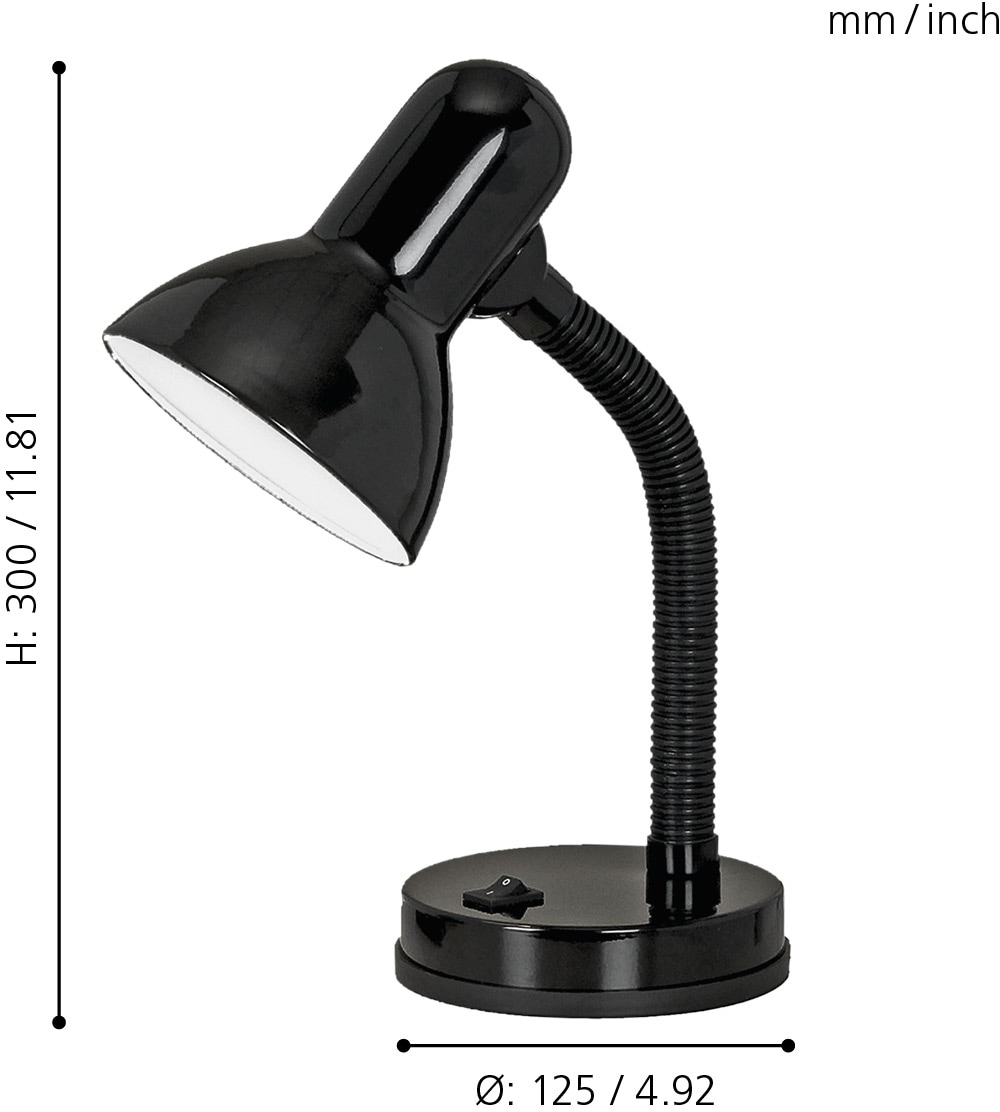 EGLO Tischleuchte »BASIC«, 1 flammig, Leuchtmittel E27 | Leuchtmittel wechselbar-ohne Leuchtmittel, schwarz / Ø12,5 x H30 cm / exkl. 1 x E27 (je max. 40W) / schwenkbar