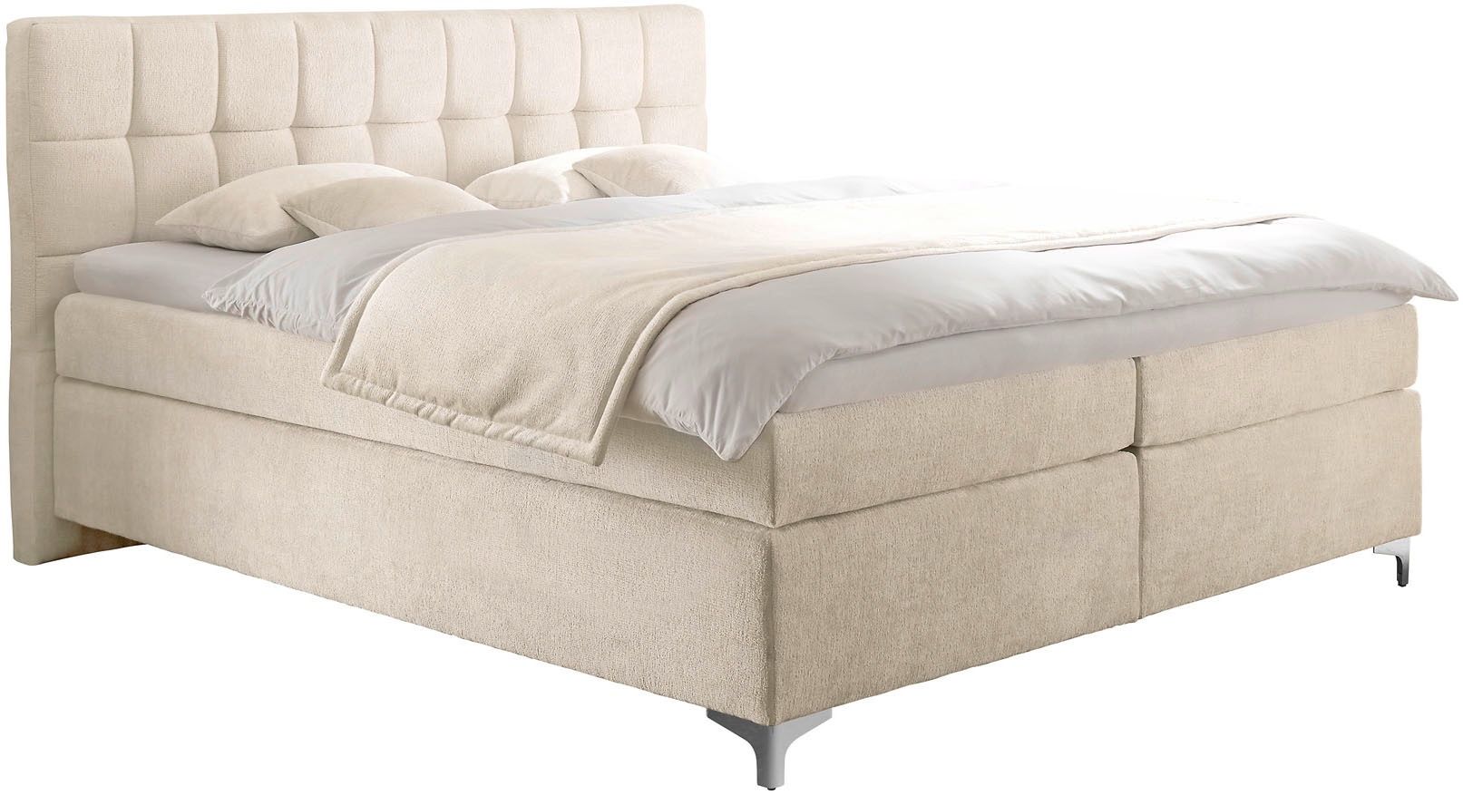 Boxspringbett HAPO "Nizza erhältlich in den Breiten 100, 160, 180 & 200cm", cremeweiß, B:111cm L:200cm, Komplettbetten, Boxspringbett, in verschiedenen Matratzenqualitäten, Härtegraden und Farben verfügbar