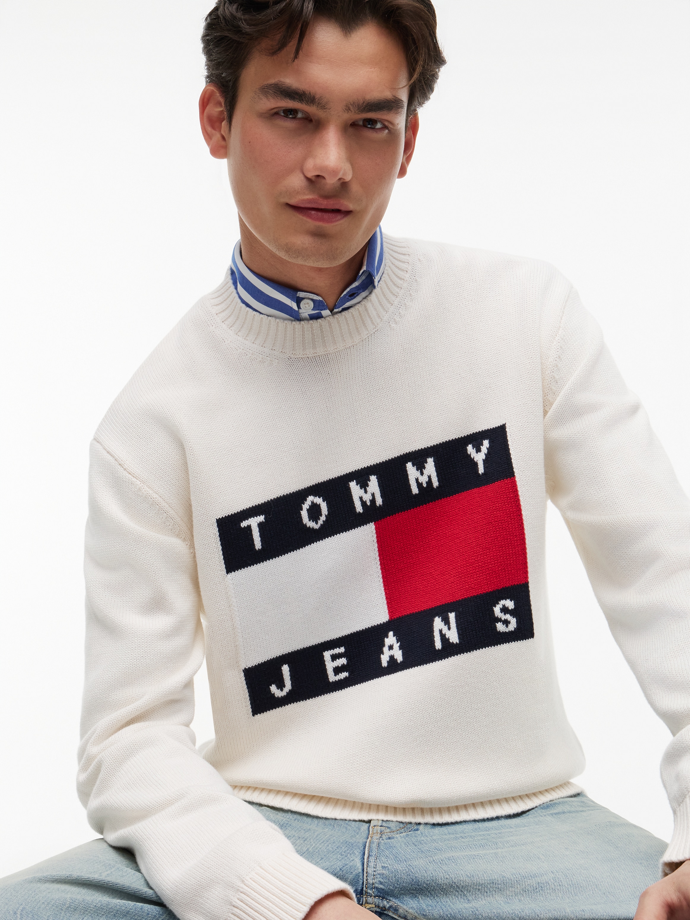 Tommy Jeans Strickpullover »REGULAR FLAG SWEATER« Regular fit mit Rundhalsausschnitt