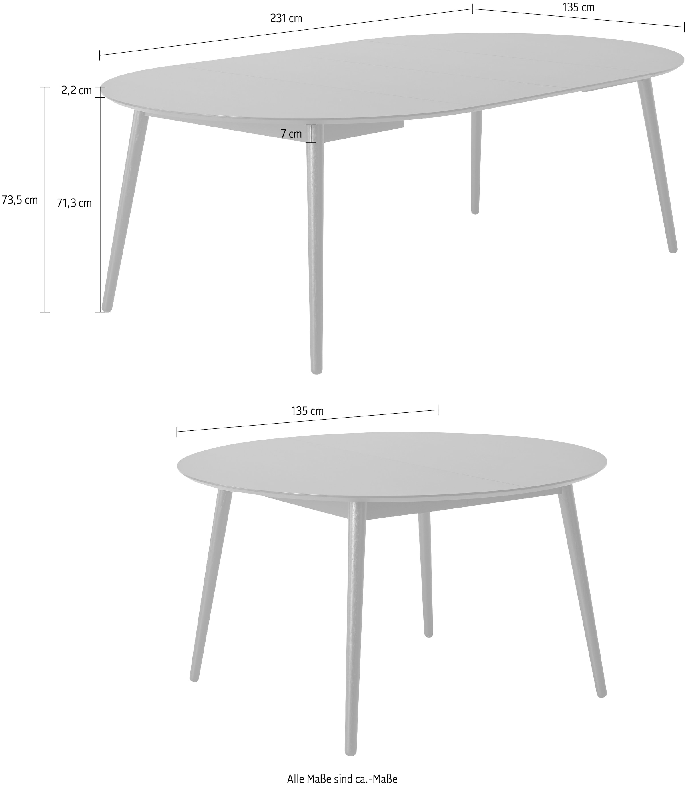Hammel Furniture Esstisch »Meza by Tischplatte bestellen cm, BAUR Massivholzgestell Hammel«, Ø135(231) | runde aus MDF/Laminat