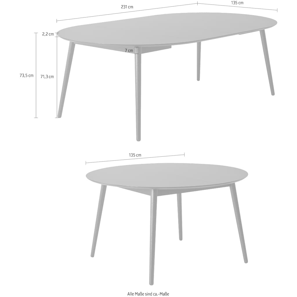 Hammel Furniture Esstisch »Meza by Hammel«, Ø135(231) cm, runde Tischplatte aus MDF/Laminat, Massivholzgestell