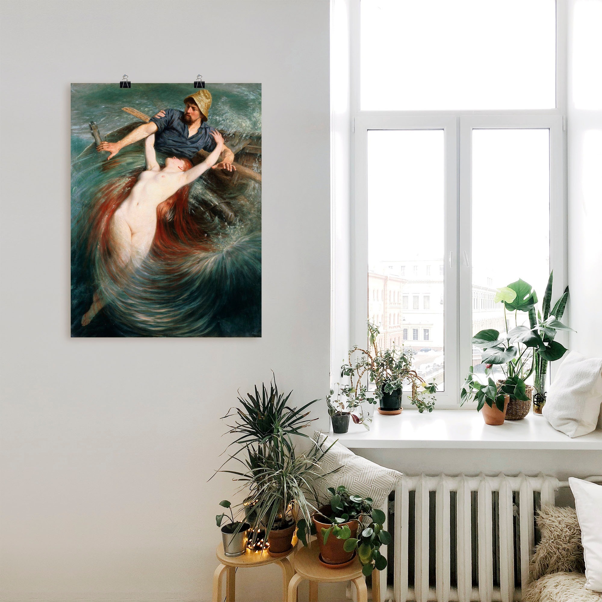 Artland Wandbild "Ein Fischer in den Fängen einer Sirene.", klassische Fant günstig online kaufen