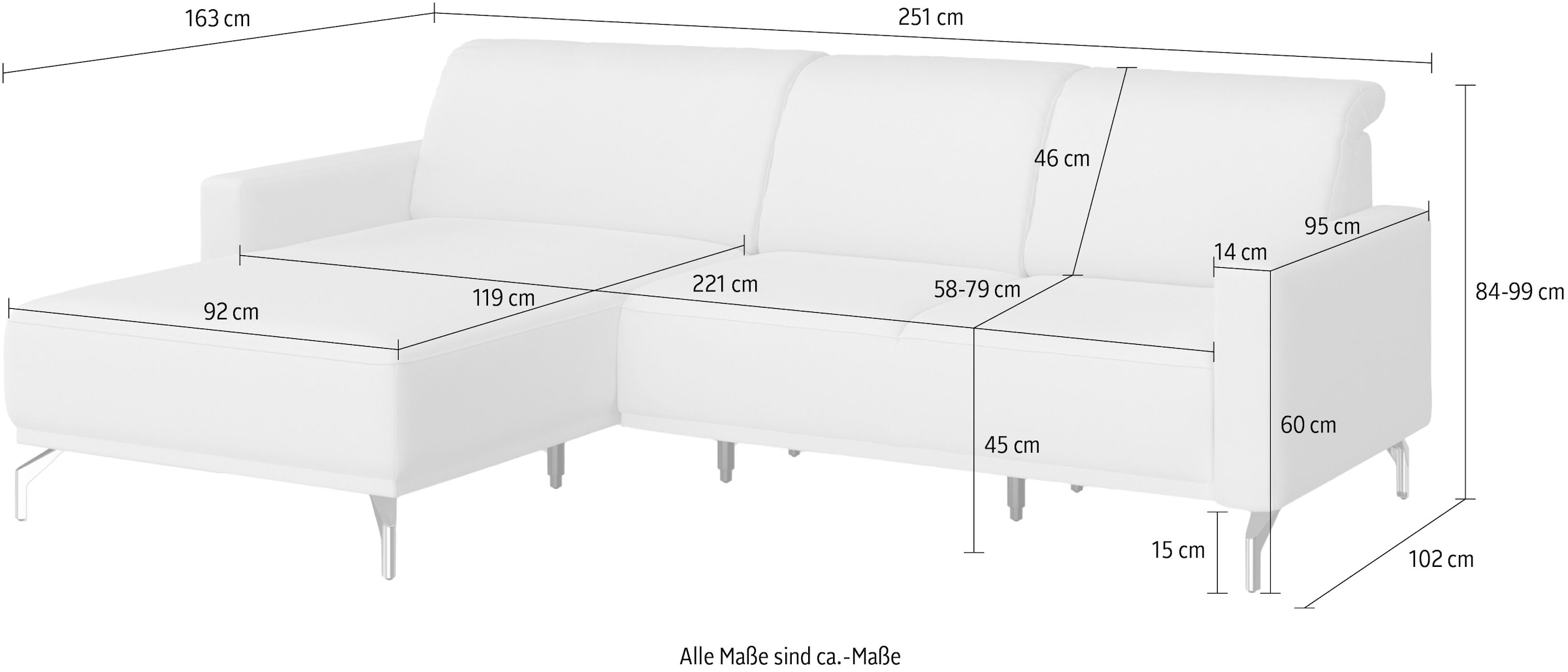 sit&more Ecksofa »Bailando L-Form«, wahlweise mit Kopfteilverstellung und Vorziehsitz, motorisch
