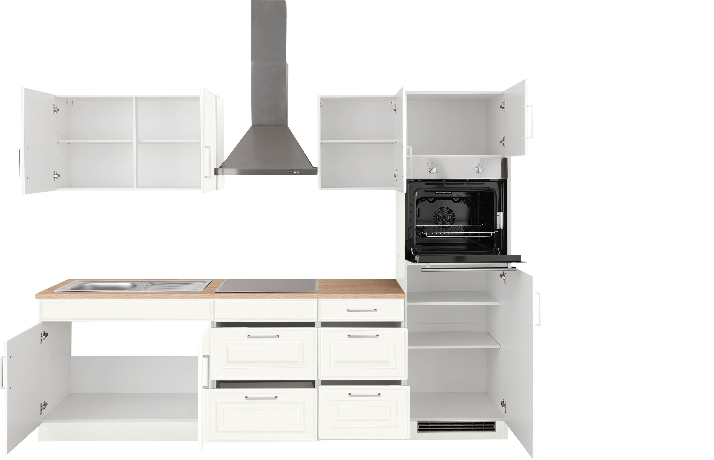 KOCHSTATION Küchenzeile »KS-Stockholm« Breite 270 cm, mit hochwertigen MDF Fronten im Landhaus-Stil