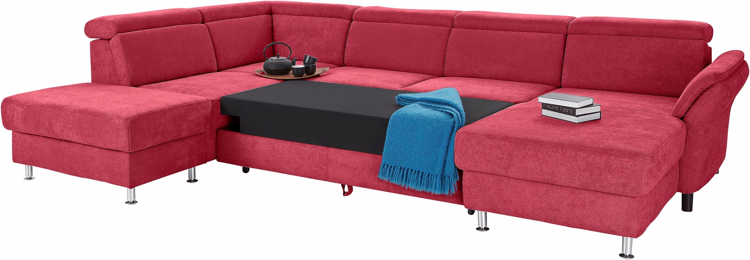 Wohnlandschaft SIT & MORE "Avignon U-Form", rot, B:331cm H:97cm T:228cm, Flachgewebe (90% Polyester, 10% Polyamid);Luxus-Microfaser (100% Polyester);Struktur (100% Polyester), Sofas, Wohnlandschaft, wahlweise mit Bettfunktion und Stauraum, inklusive Kopft 8