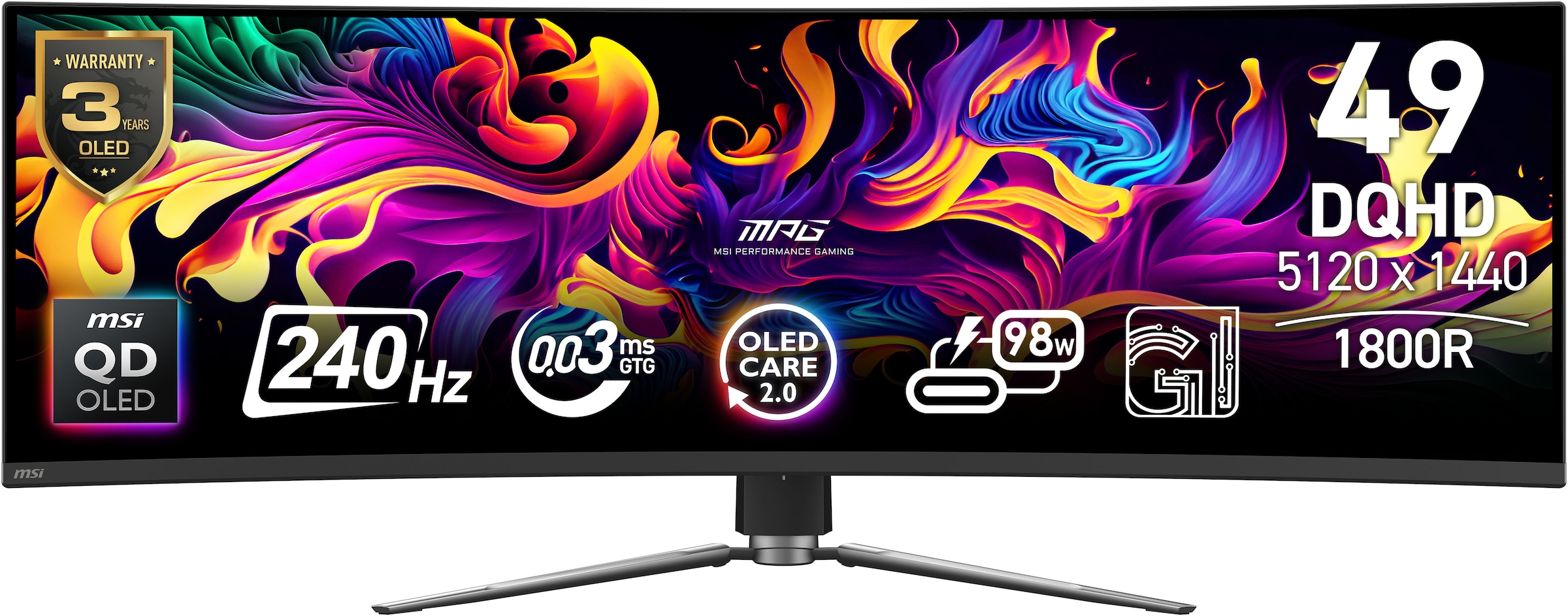 MSI Curved-OLED-Monitor »MPG 491CQPX QD-OLED« 125 cm/49 ″  5120 x 1440 px DQHD 0,03 Reaktionszeit 240 Hz