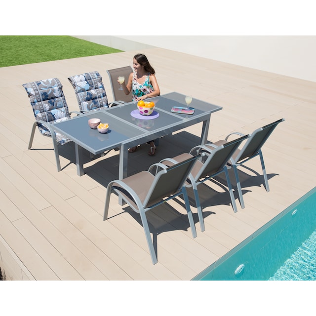 MERXX Garten-Essgruppe »Amalfi«, (7 tlg.), 6 Sessel, Tisch ausziehbar  90x140-200 cm, Alu/Textil | BAUR