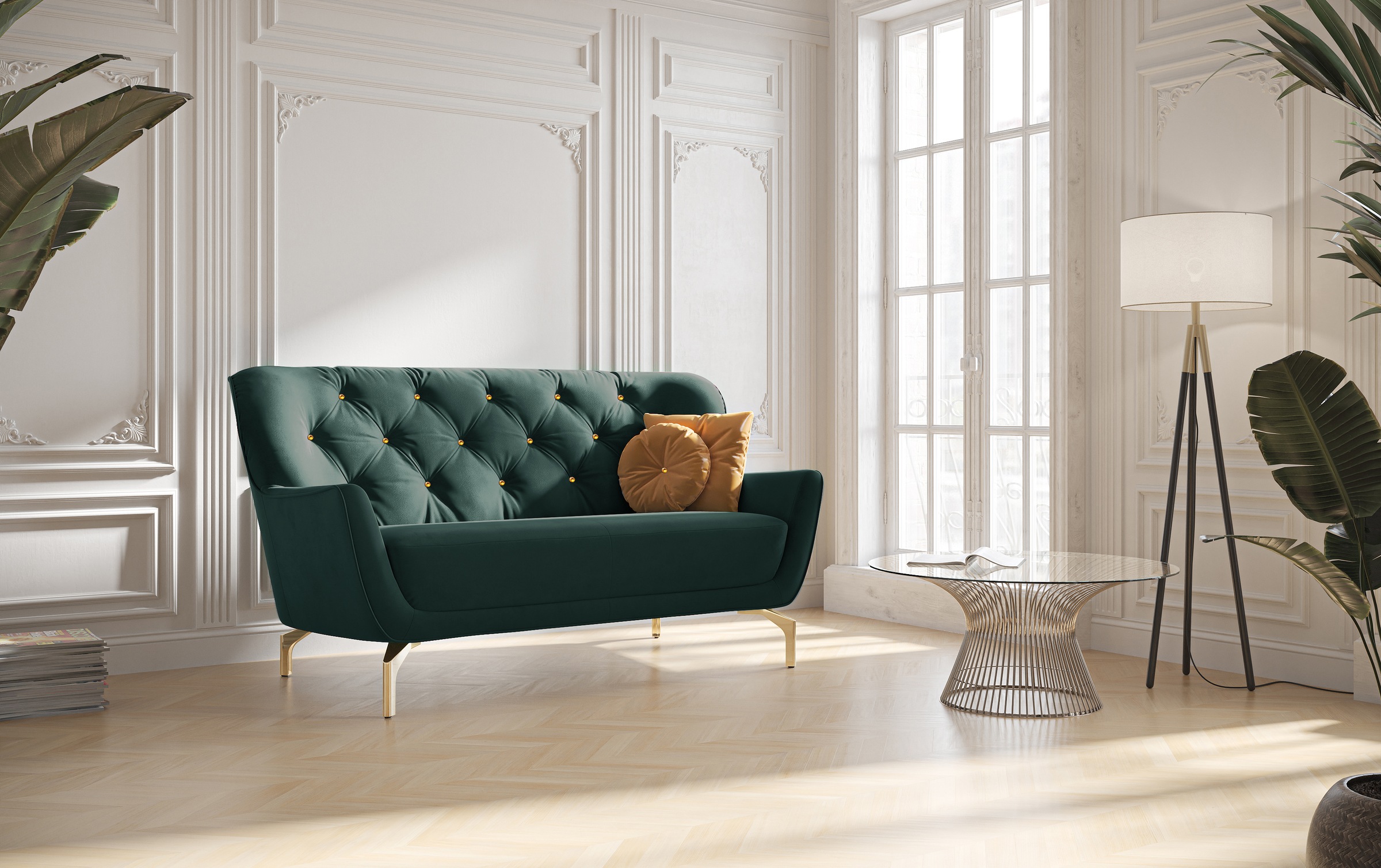 sit&more 2-Sitzer »Orient 3«, inkl. 2 Zierkissen mit Strass-Stein, goldfarbene Metallfüße