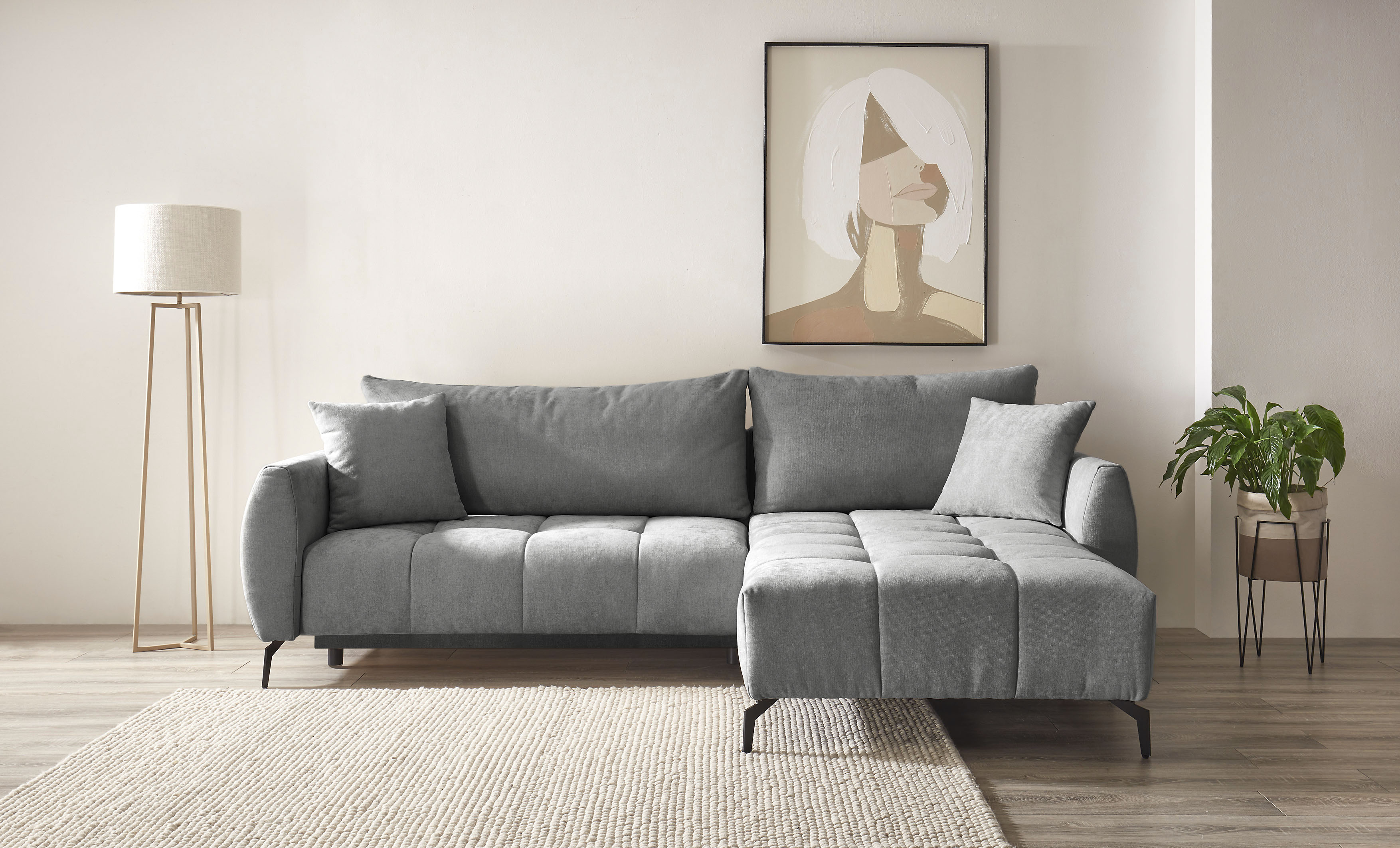 OTTO home Ecksofa "JINNIE Chenille, L-Form, Polsterecke m. Schlaffunktion" Recamiere links/rechts montierbar, als Webstoff oder Chenille-Stoff