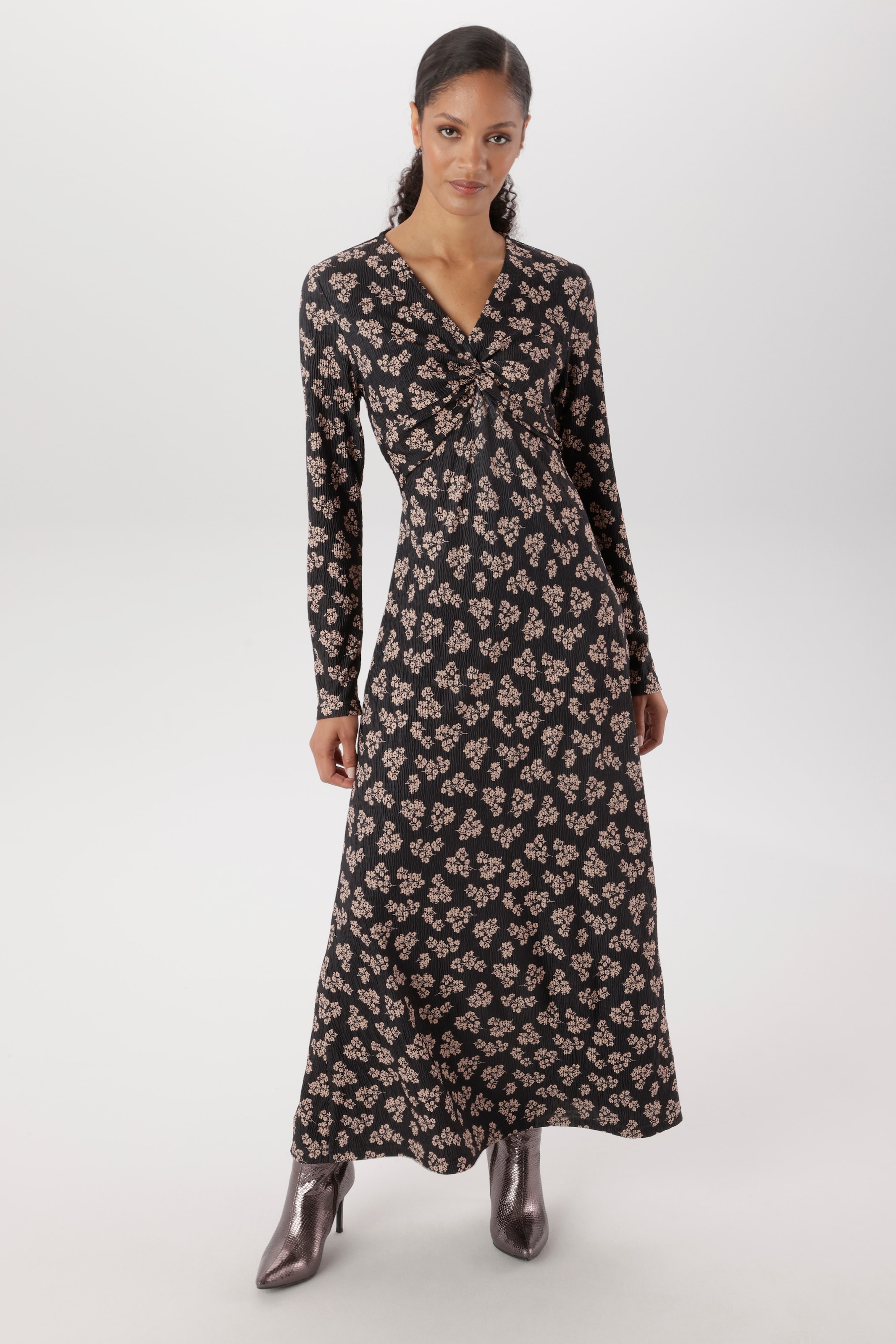 Aniston SELECTED Jerseykleid plissierter Jerseyware und geknotete Wickeloptik - NEUE KOLLEKTION