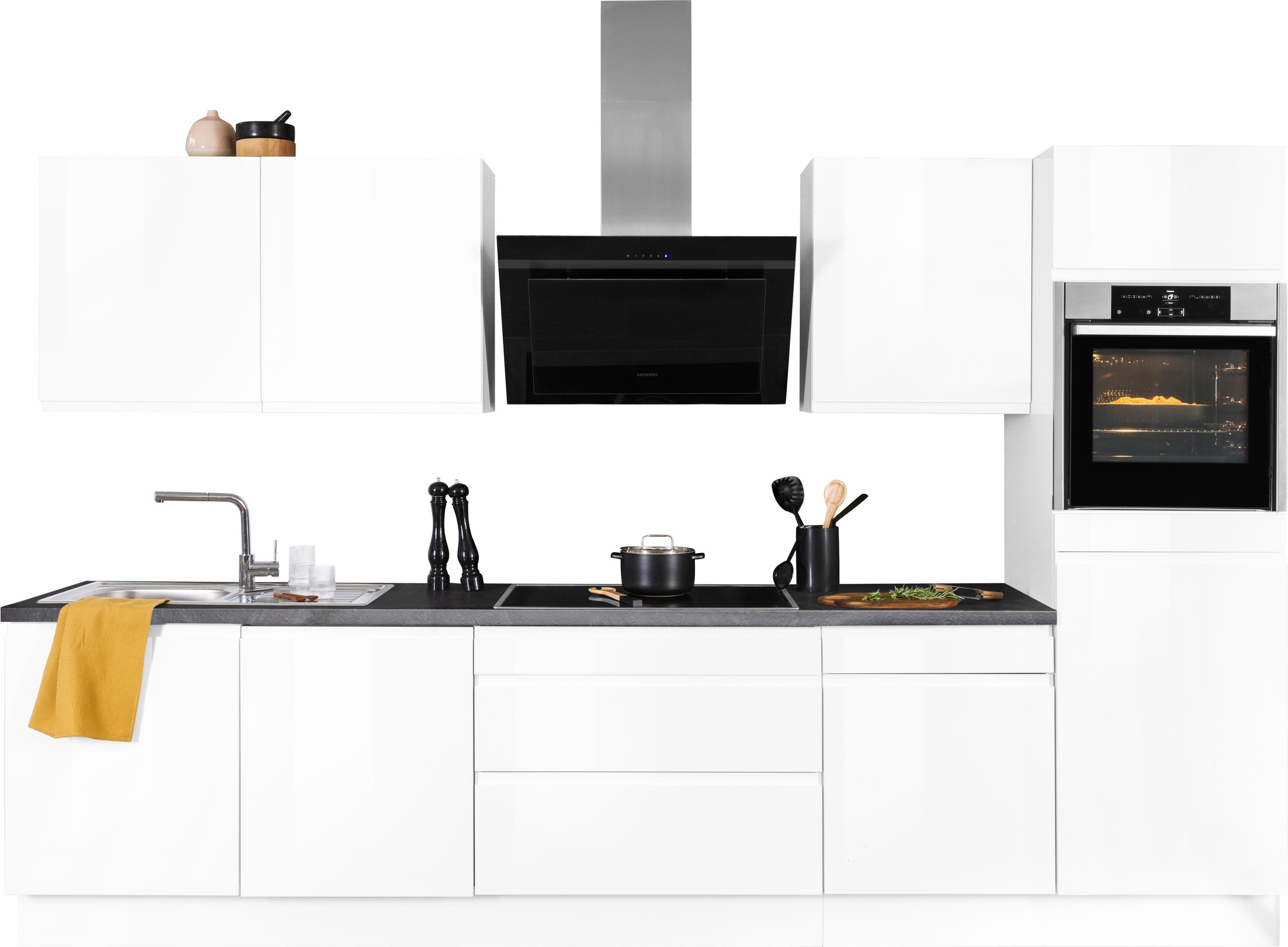 KOCHSTATION Küchenzeile "KS-Avio" 38 mm starke Arbeitsplatte und Hochglanz- günstig online kaufen