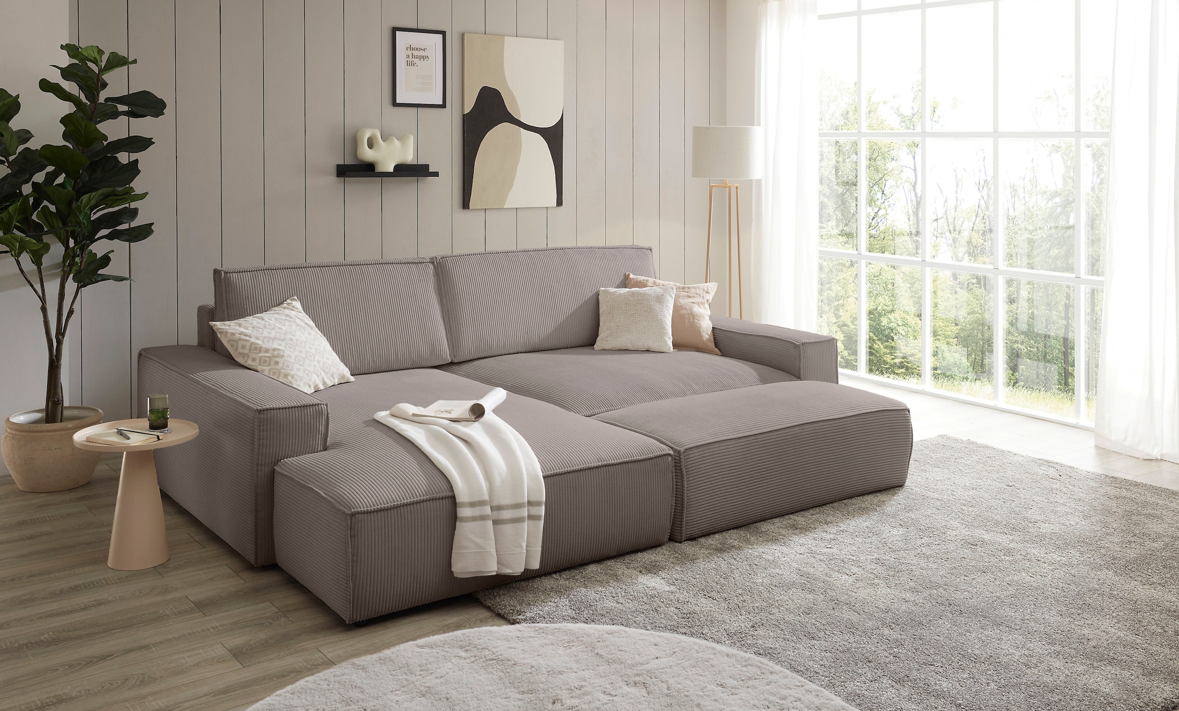 Home affaire Polsterecke »NEU: SHERWOOD XXL tief, L-Form mit Schlaffunktion, Big-Sofa mit Hocker«, (Set, 2 St.), stellbar zum Schlafsofa (Krokodilverbinder), Cord, Leinenoptik