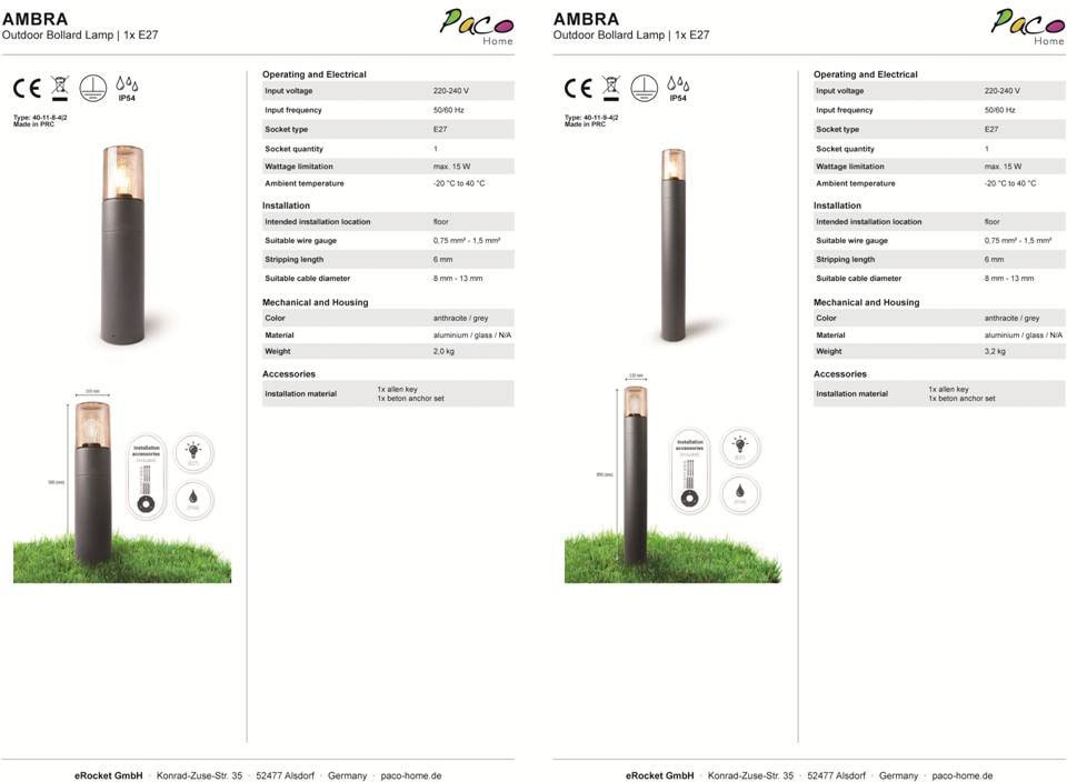 Paco Home Pollerleuchte »AMBRA«, Outdoorleuchte Wegeleuchte Aluminium  Außenleuchte Garten E27 IP54 kaufen | BAUR