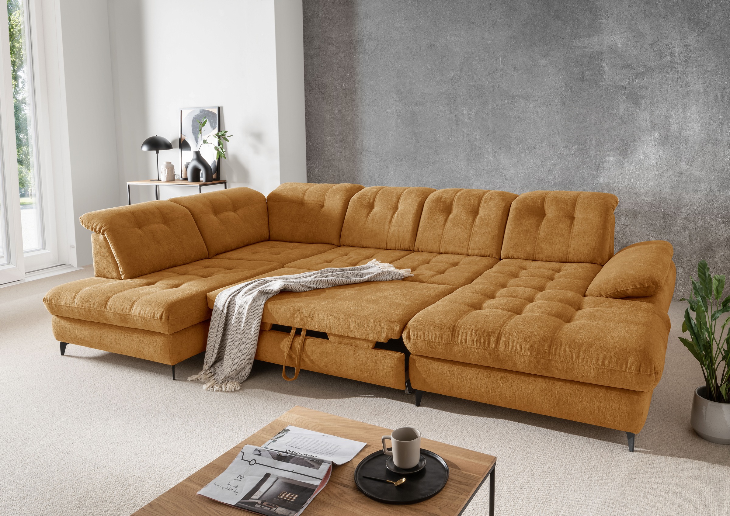 Home affaire Ecksofa »Delphino, Multifunktionen, 358 x 216 cm, modern & bequem« Microfaser, L-Form, Bettfunktion, Nierenkissen, Verstellungen