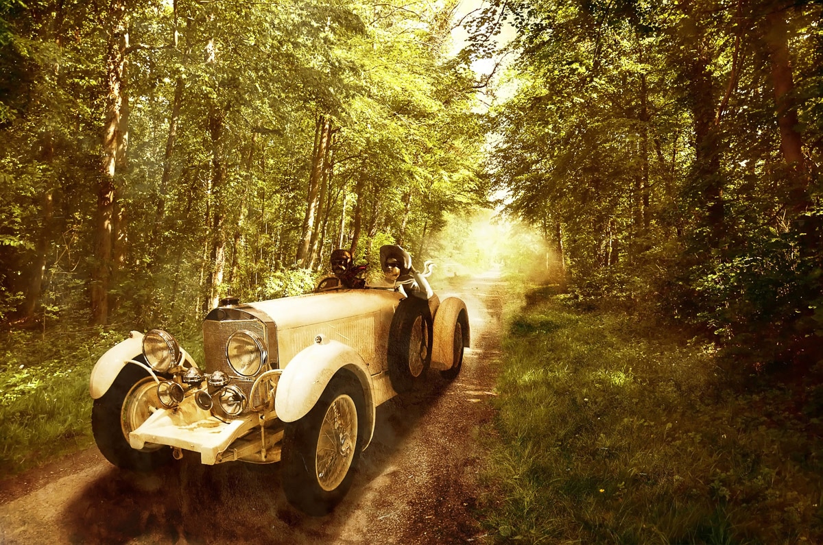 Papermoon Fototapete "Oldtimer in wald"