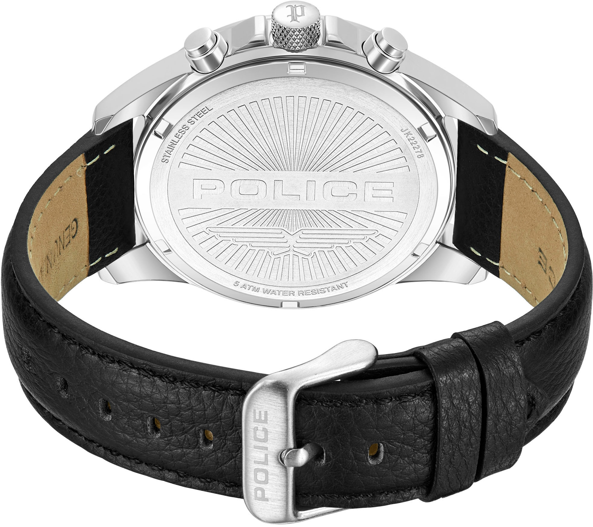Police Multifunktionsuhr »MALAWI«, Quarzuhr, Armbanduhr, Herrenuhr, Lederarmband, analog, Wochentag