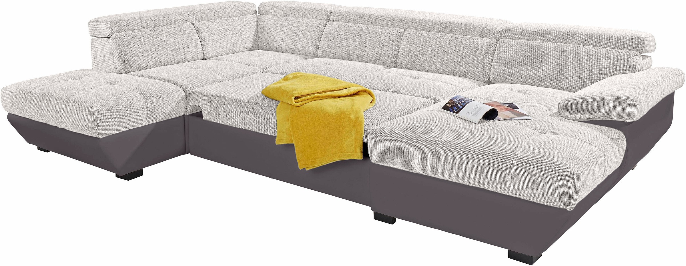 COTTA Polstergarnitur »Speedway U-Form«, (Set), Set bestehend aus: Wohnlandschaft mit Kopfteilverstellung & Hocker