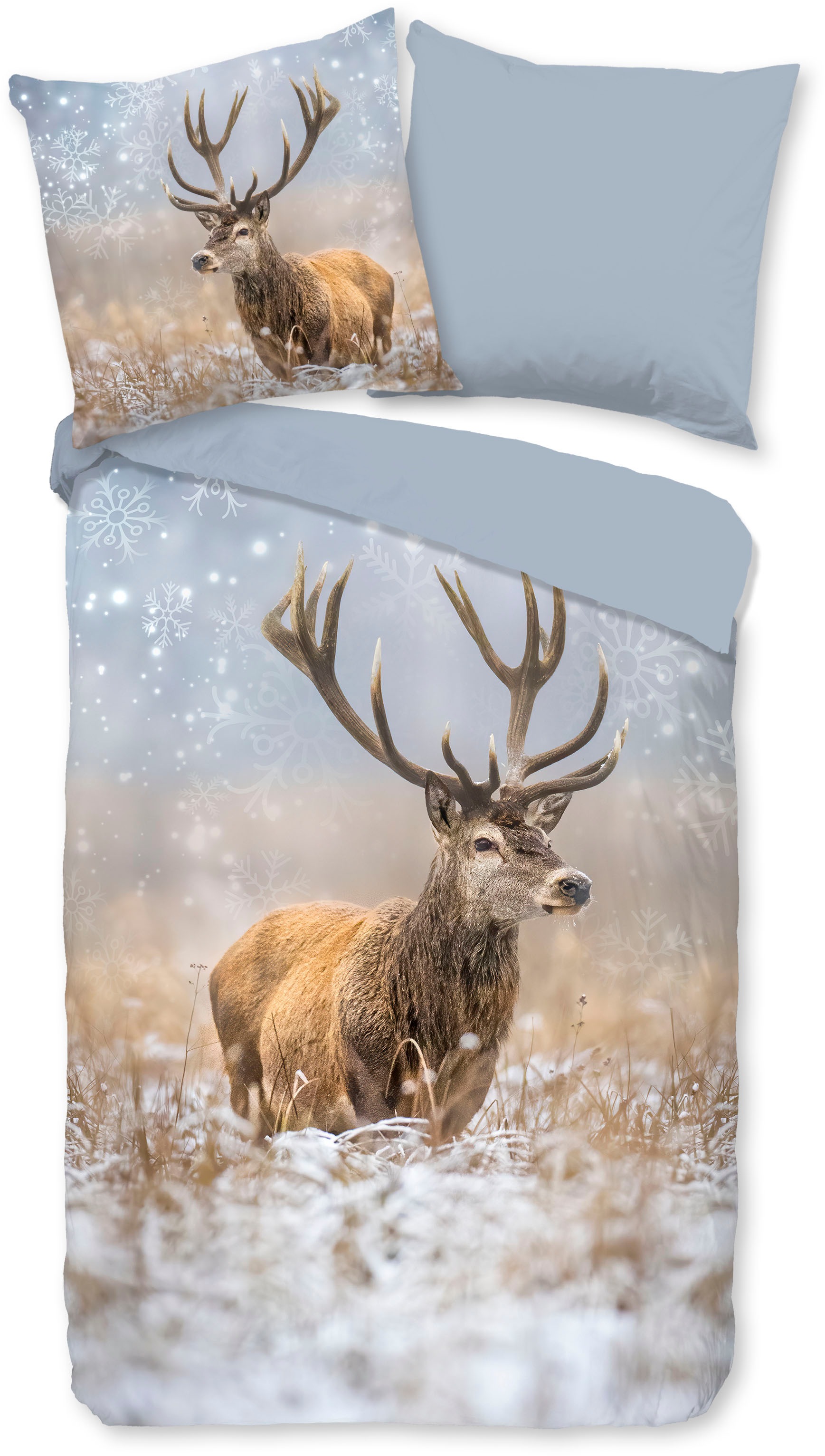 good morning Wendebettwäsche »Jolly«, Biber, 135x200, Winter, Warm, Reißverschluss, Wendeoptik, Reh