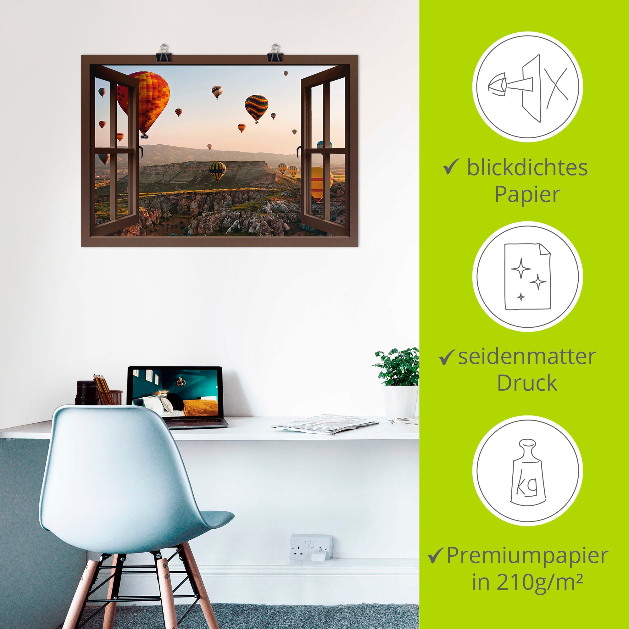 Artland Wandbild »Fensterblick Kappadokien Ballonfahrt«, Ballonfahren, (1 St.), als Leinwandbild, Poster, Wandaufkleber in verschied. Größen