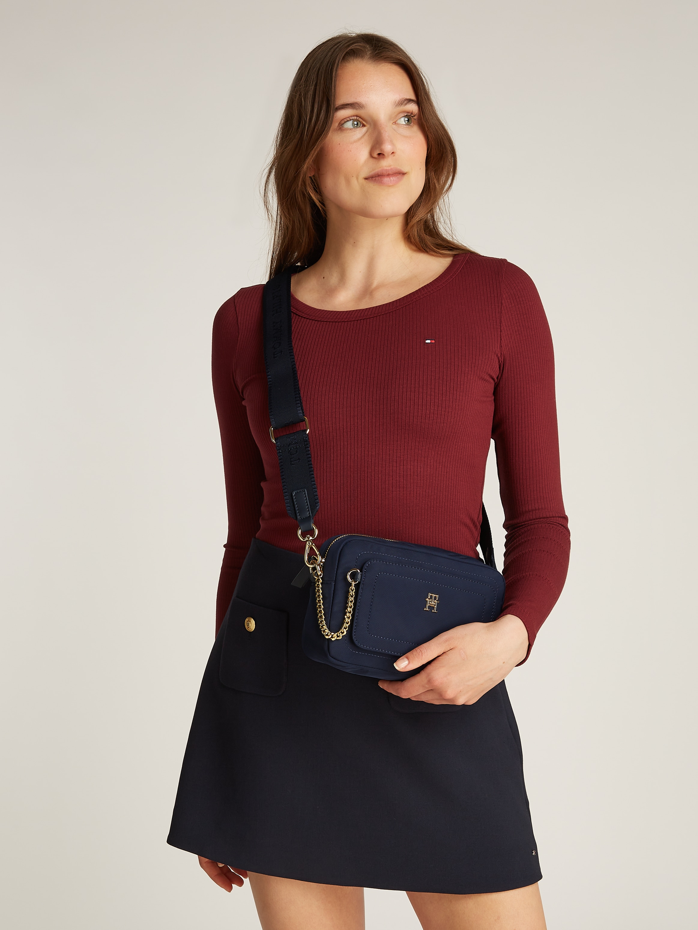 Tommy Hilfiger Umhängetasche »TH SPRING CAMERA BAG«, Damen Mini Bag, Schultertasche mit verstellbarem Schulterriemen