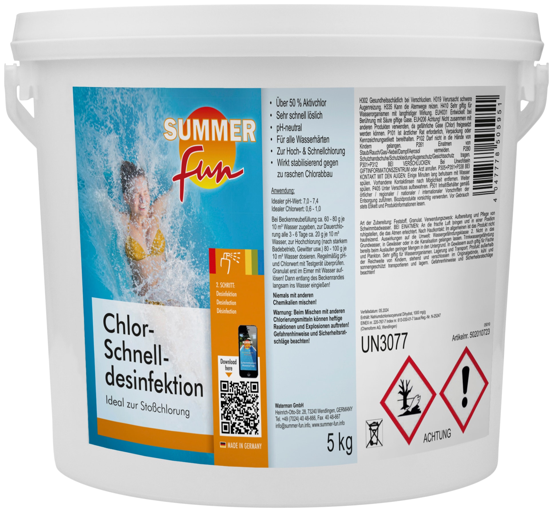 SUMMER FUN Chlorgranulat "Chlor-Schnelldesinfektion", 5 kg Granulat