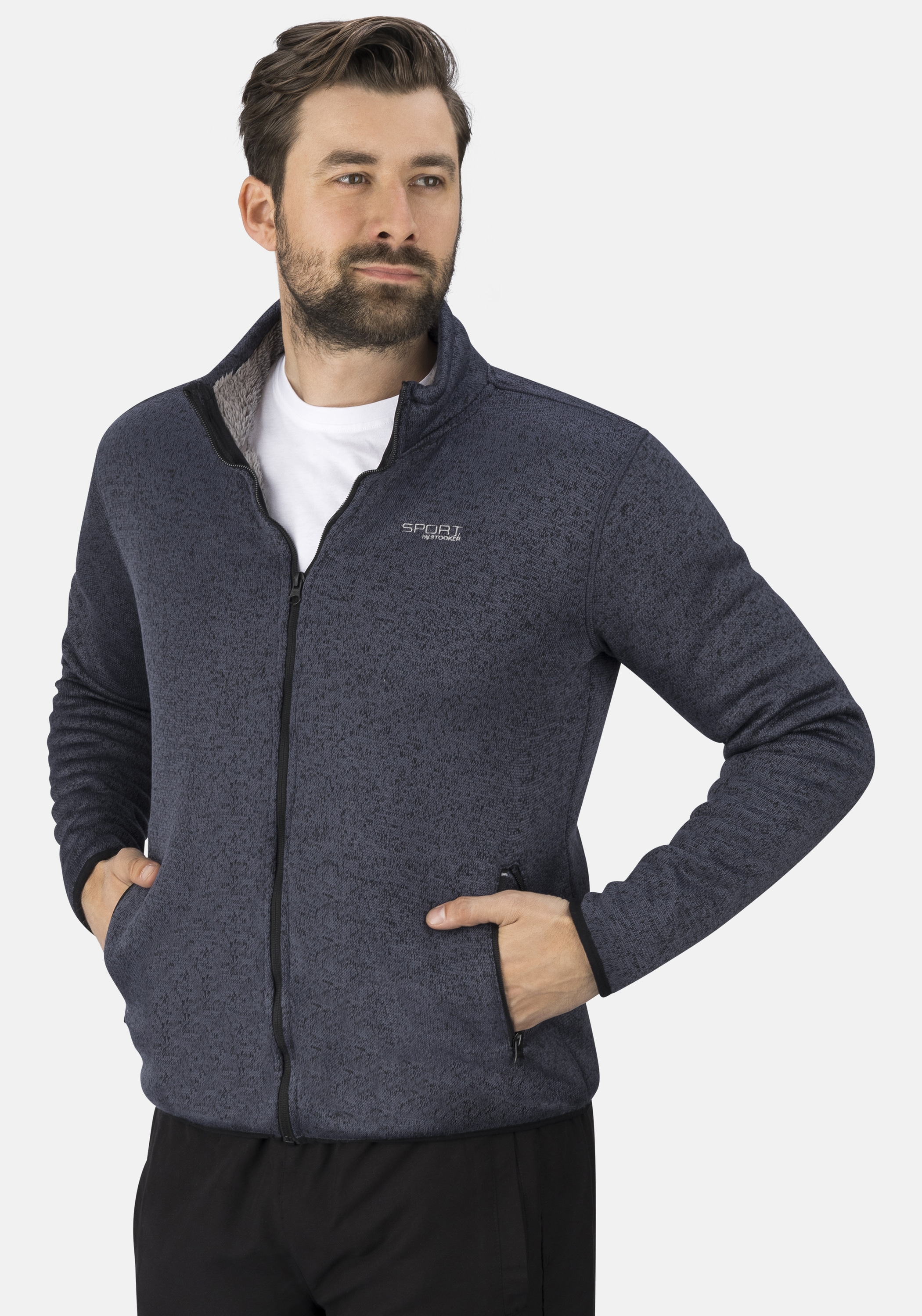 Stooker Men Sweatjacke »JOEL mit Stehkragen Strick-Fleecejacke«, Sherpa fleece Straight Fit Casual Sherpa für Herren