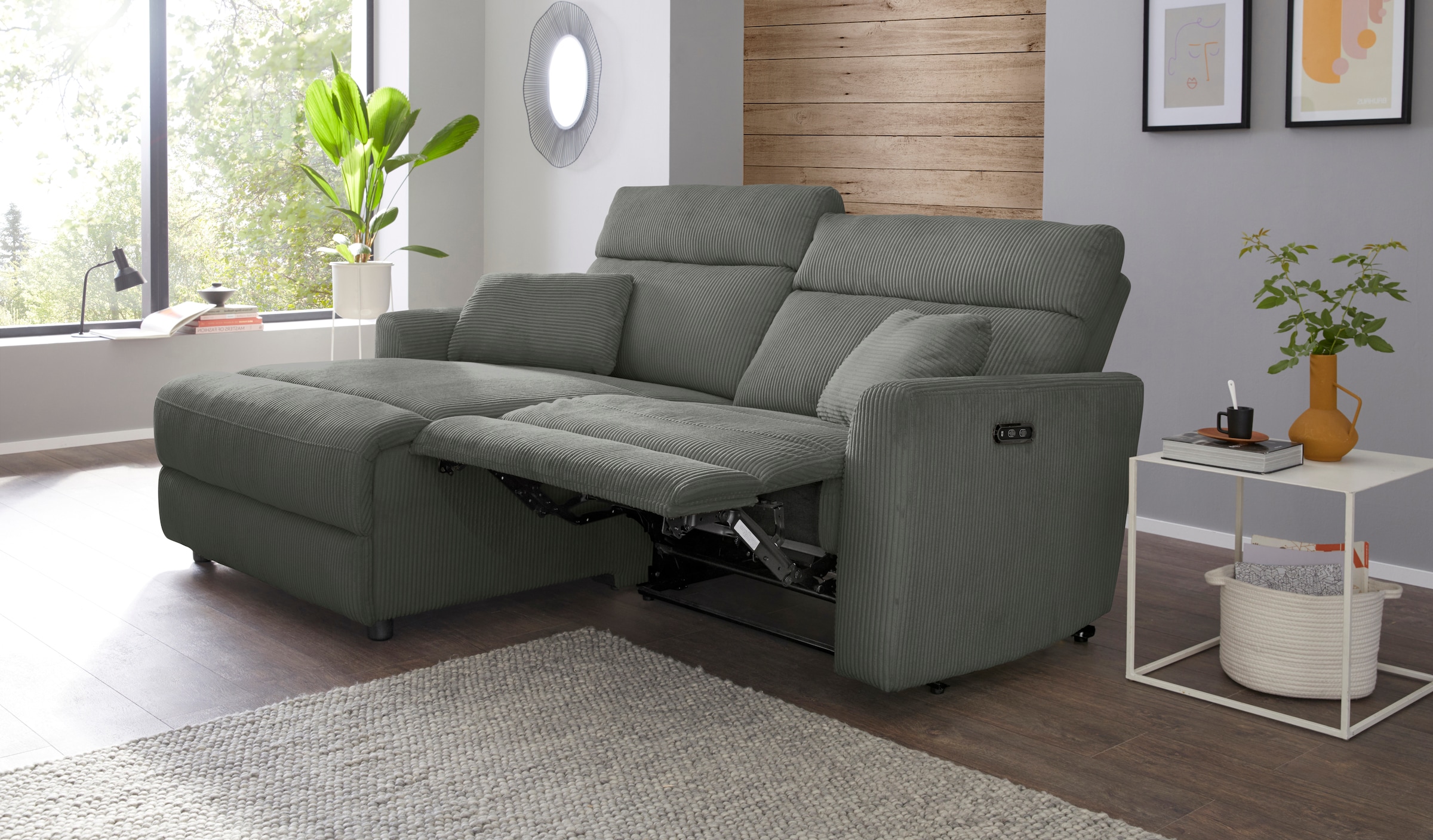 INOSIGN Ecksofa »JENNA, L-Form, 209cm, manuelle u. elektrische Funktion, mit USB A/C,«, Liegefunktion 105°-150°, Federkern, Cord