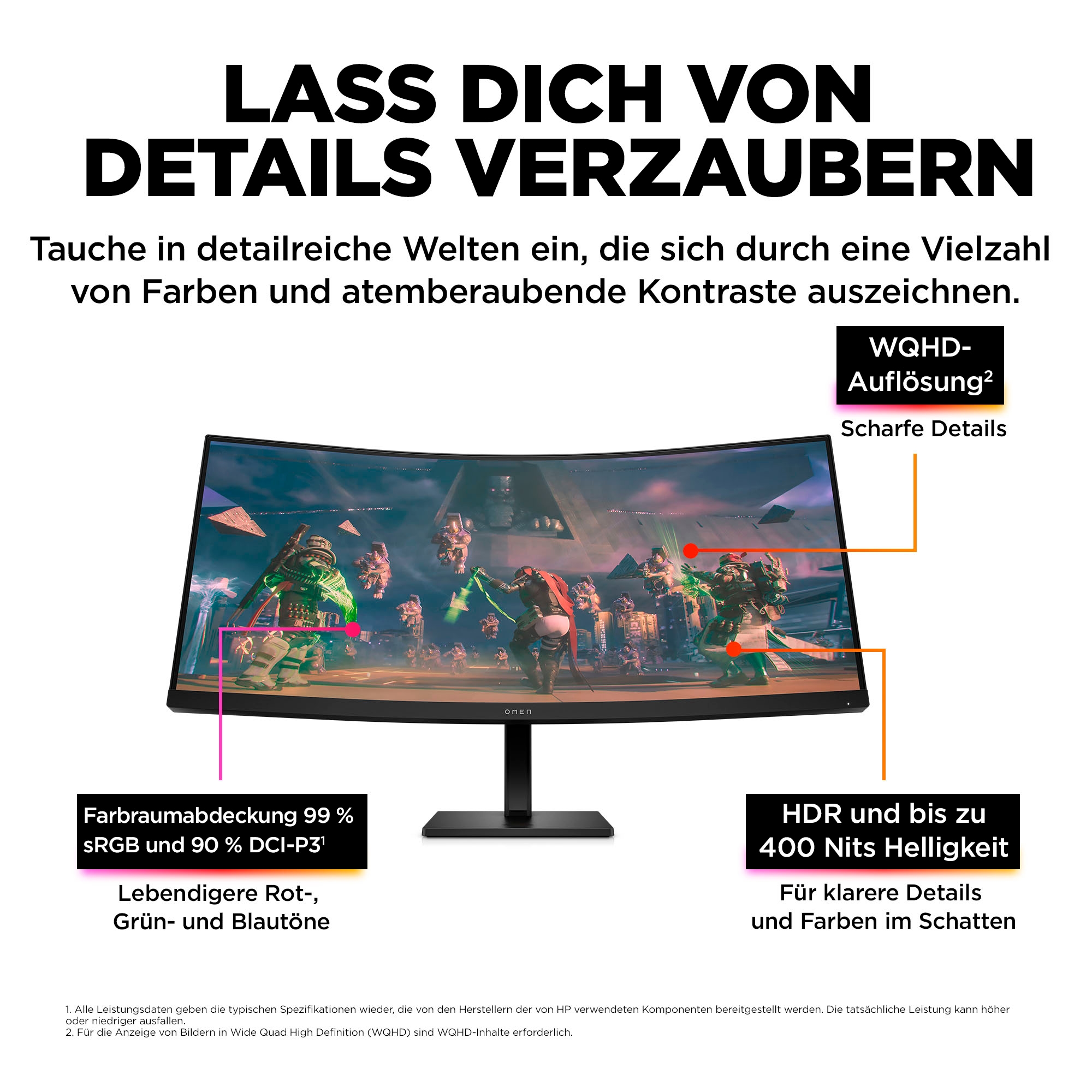 HP Curved-Gaming-Monitor »OMEN 34c (HSD-0159-A)«, 86,4 cm/34 Zoll, 3440 x 1440 px, WQHD, 1 ms Reaktionszeit, 165 Hz