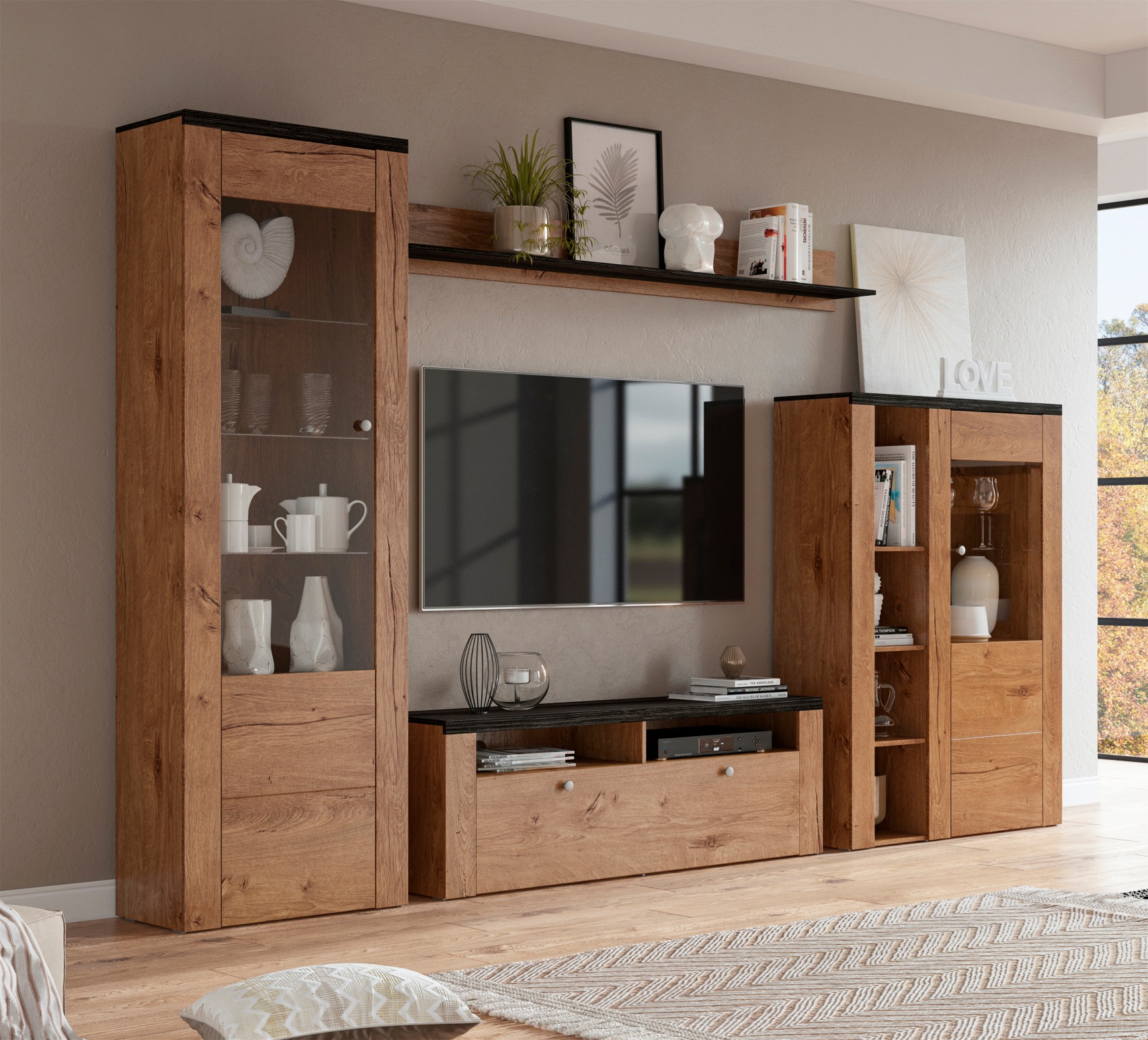 Home affaire Lowboard »Larona, zeitloses TV Board mit 1 Klappe und 2 offenen Fächern«, Breite 140 cm, Fernsehbank, viel Stauraum, dekorative Rahmenoptik