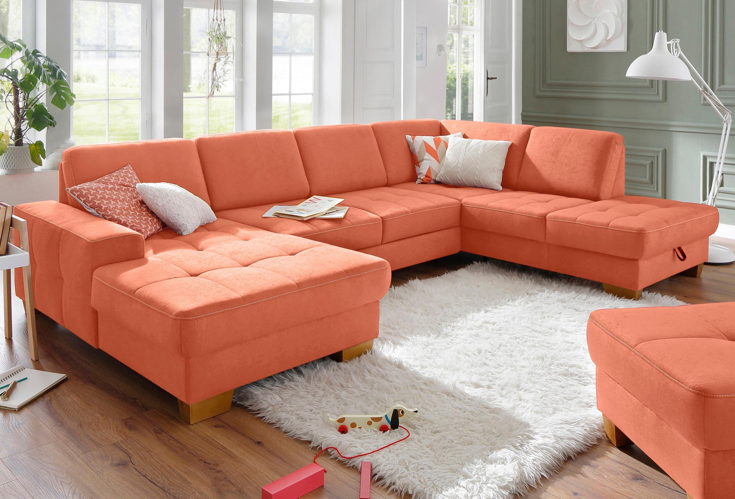 OTTO home Wohnlandschaft "Puccini U-Form" mit Federkern, Sitztiefenverstellung, Kontrastnaht