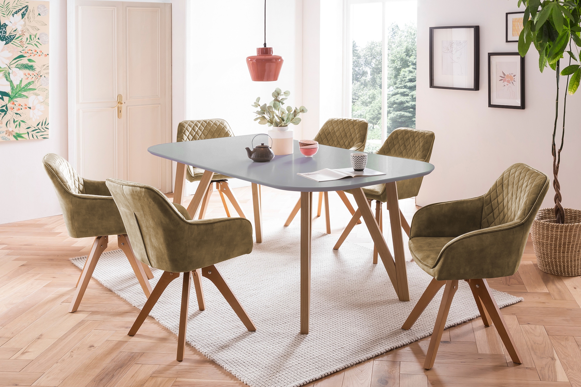 SalesFever Essgruppe, (5-tlg.), Tischbreite 180 cm, Stühle 180° drehbar, mit Samtverlours