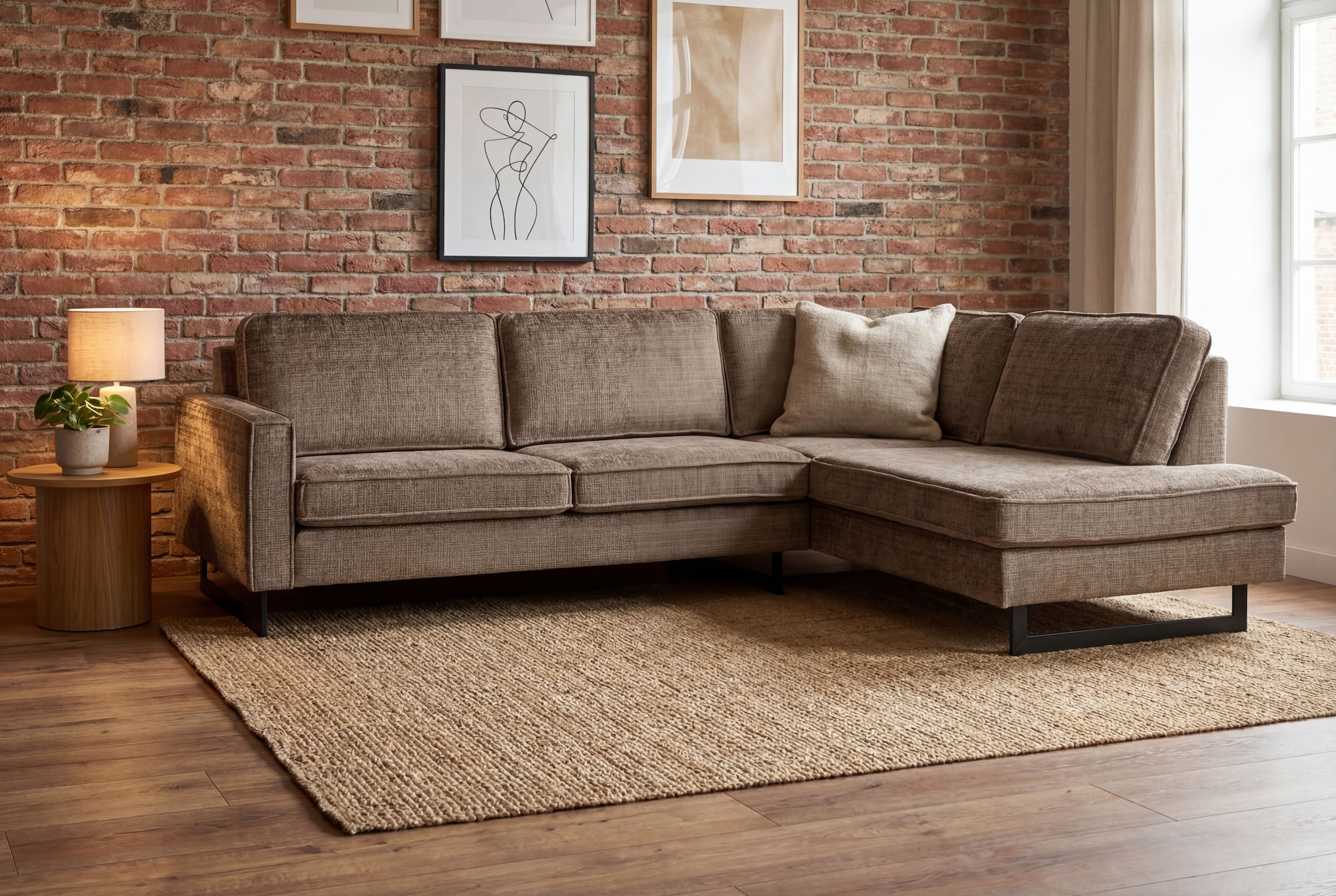 OTTO home Ecksofa "Pinto, 290 cm, Cord, Chenille, Lederoptik, Ottomane links / rechts" mit Keder, schwarze Metallfüße, Wellenunterfederung