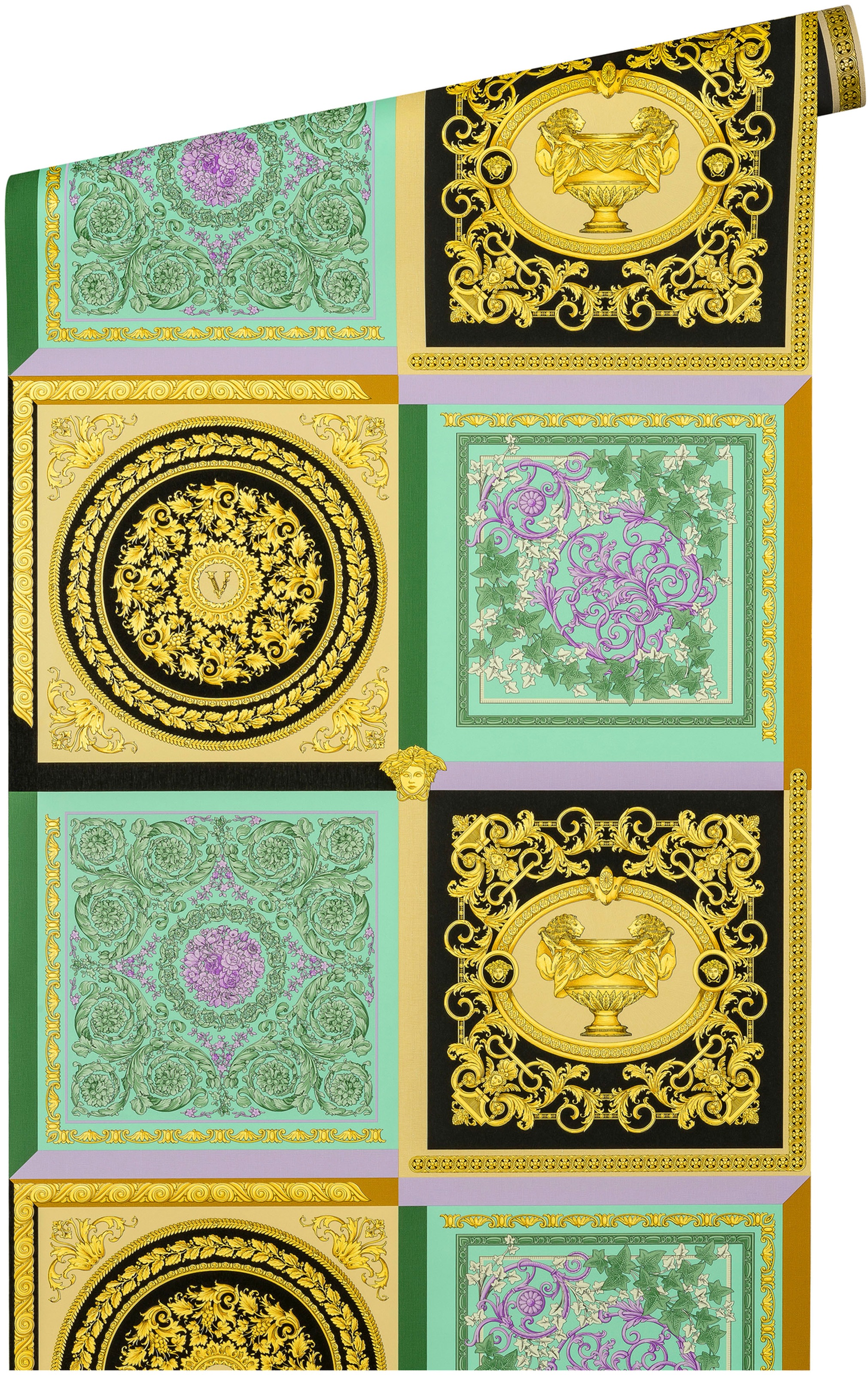 Versace Vliestapete »Wallpaper Versace 5 Design Patchwork«, leicht glänzend-gemustert-abstrakt, auffallende Fliesen-Tapete Tapeten Wohnzimmer Schlafzimmer Küche Optik