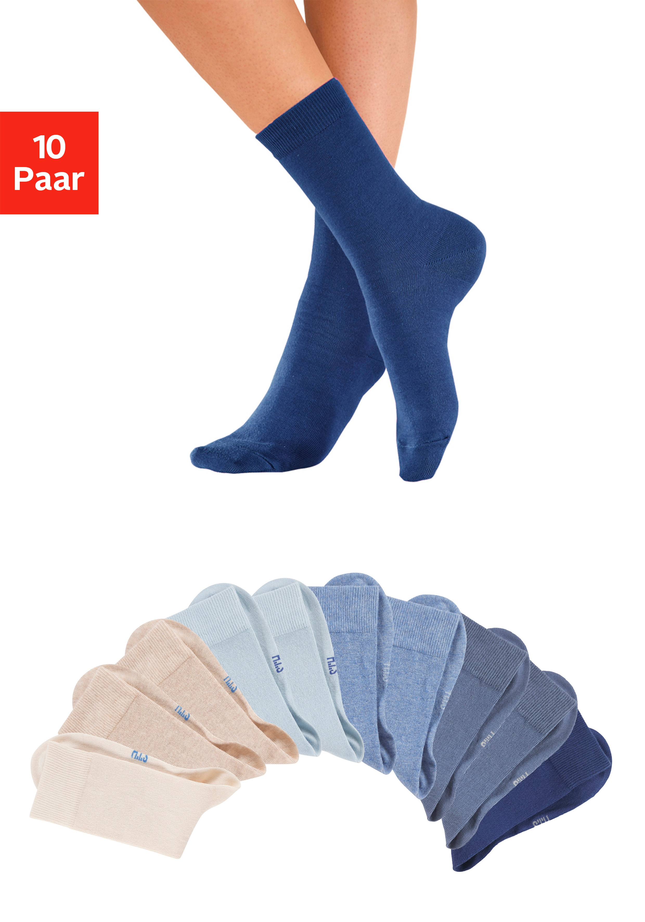 H.I.S Freizeitsocken "Damen und Herren Atmungsaktiver Baumwollanteil; Business, Basic" Packung, 10 Stk. tlg. mit weichen Rippbündchen