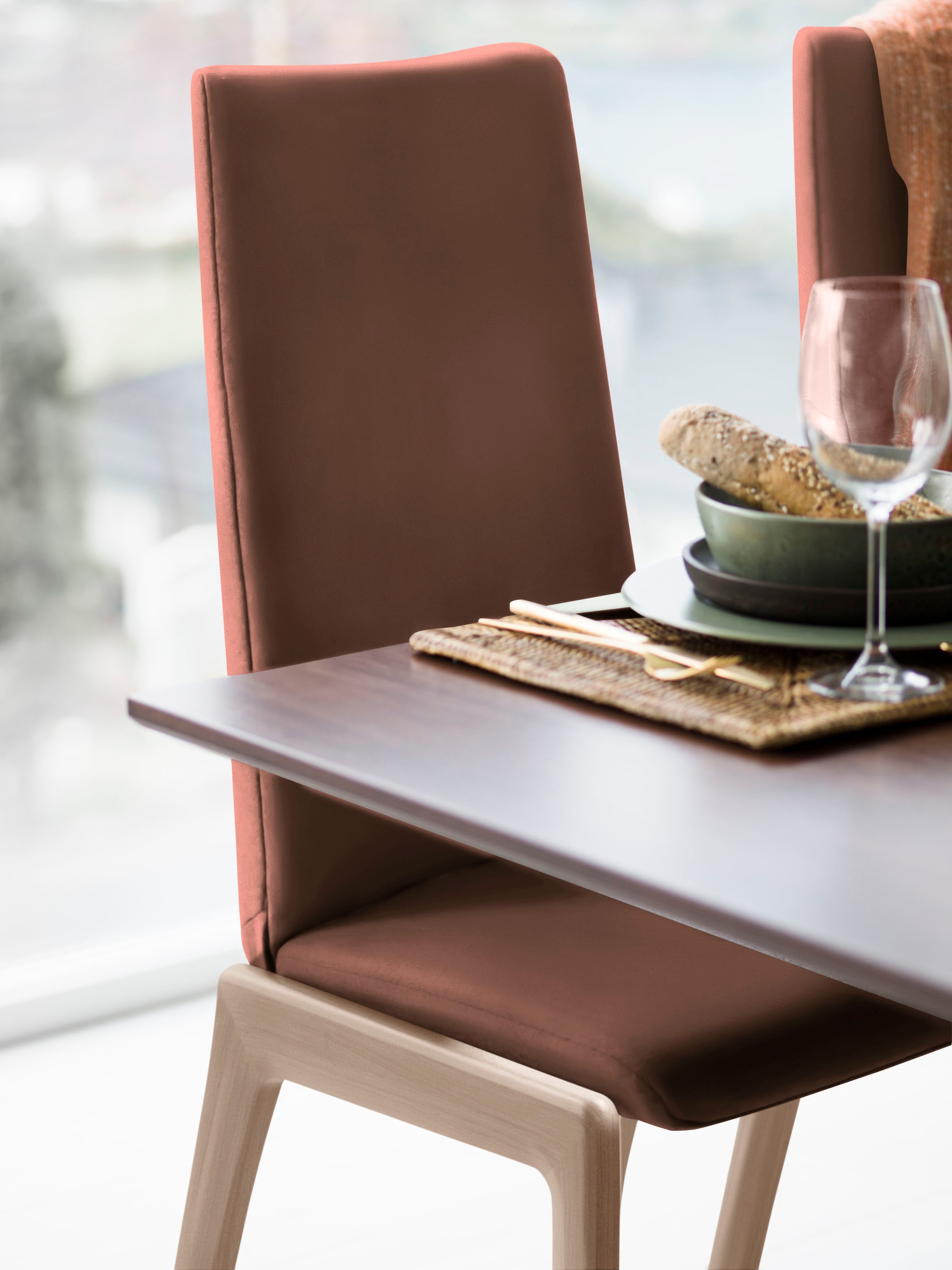 Polsterstuhl STRESSLESS "Laurel", braun (copper paloma, eiche natur), B:57cm H:105cm T:60cm, Leder PALOMA: PALOMA ist ein durchgefärbtes Semianilin-Möbelleder mit natürlicher Narbung., Stühle, Polsterstuhl, High Back, Größe L, mit abgerundeten Beinen in E