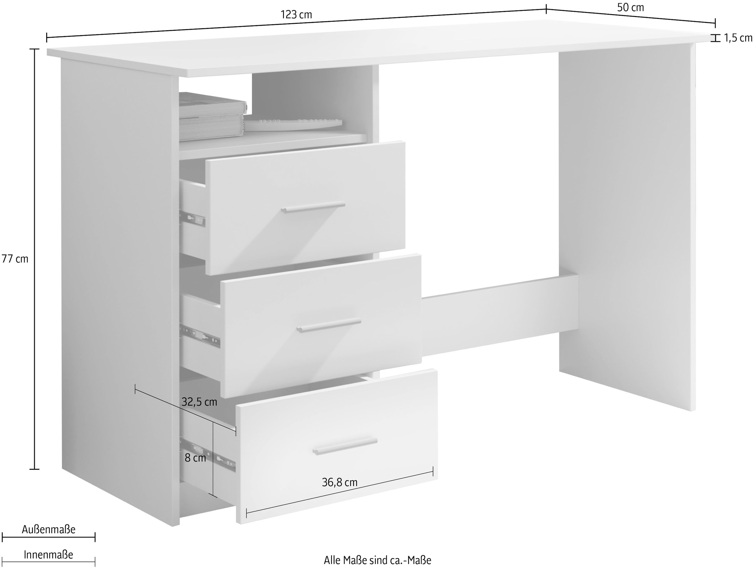 BEGA OFFICE Schreibtisch »Adria, Computertisch,«, Schubkästen rechts oder links montierbar, Breite 123 cm