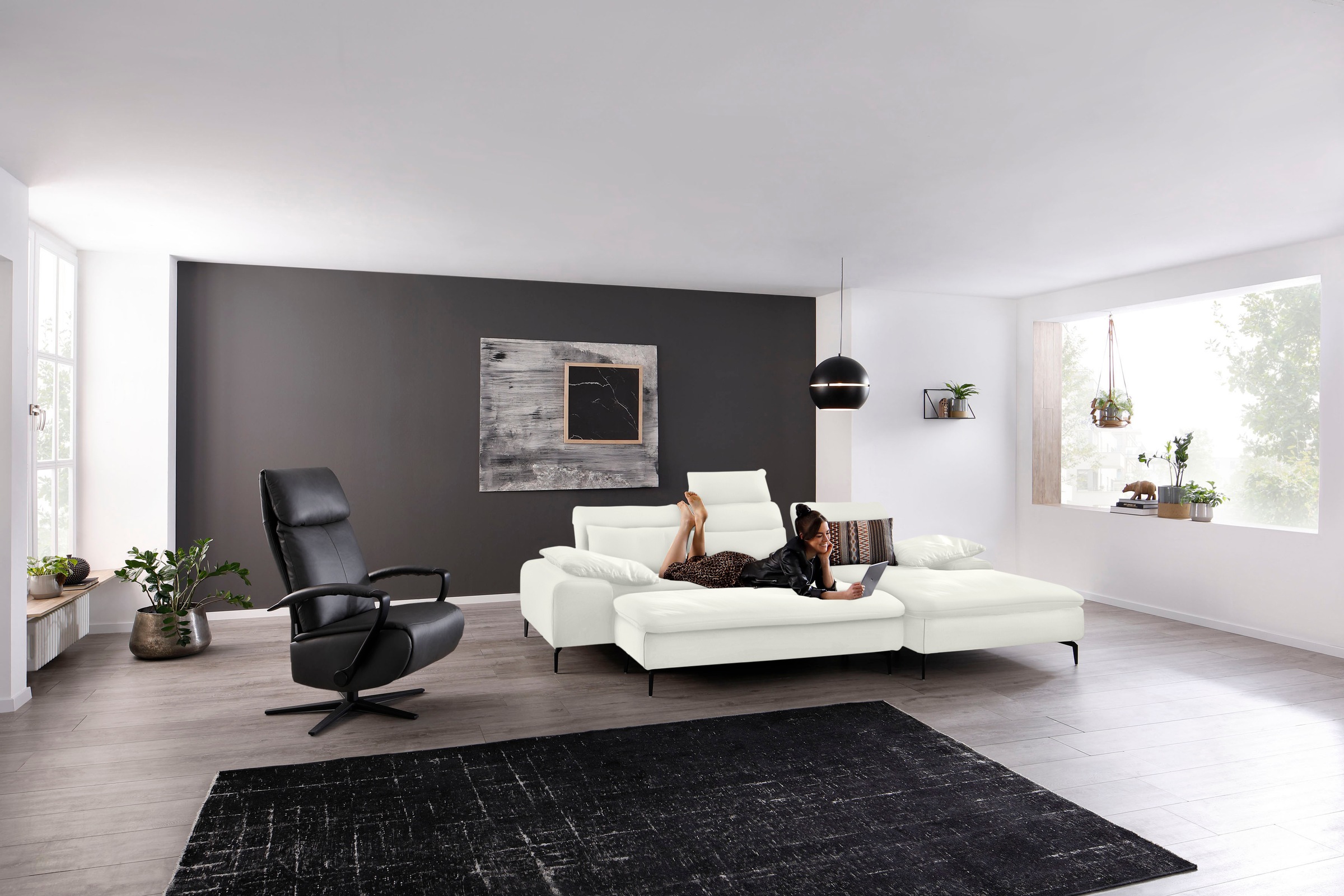 W.SCHILLIG Ecksofa »valentinoo, Designsofa, bequem, elegant und zeitlos, L-Form«, (Set), inklusive Hocker, mit Sitztiefenverstellung, Breite 299 cm