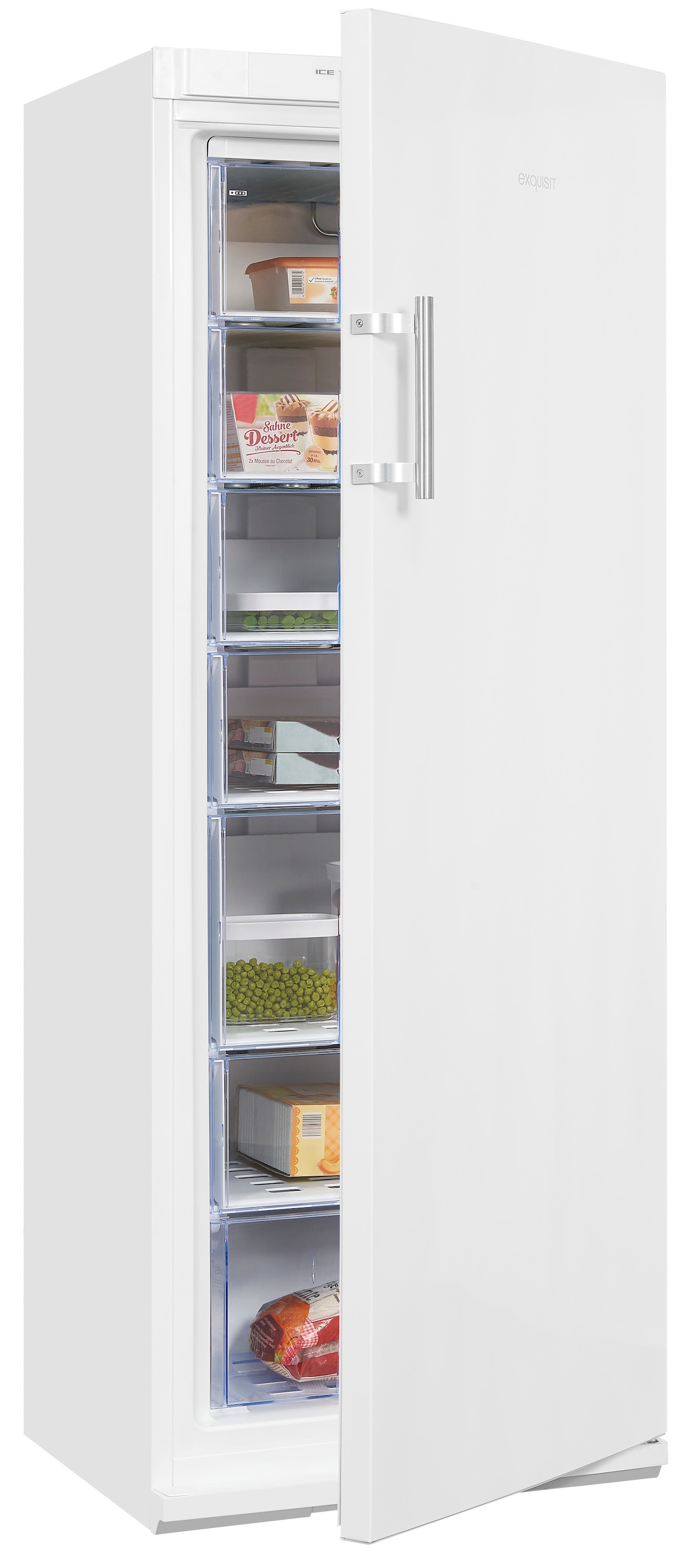 EXQUISIT Gefrierschrank "GS27-H-280E", Energieeffizienz: E (A-G), silber (weiß), B:60cm H:163cm T:65cm, Gefrierschränke, 4*-Gefrierschrank mit praktischem Griff – leicht & bequem zu öffnen
