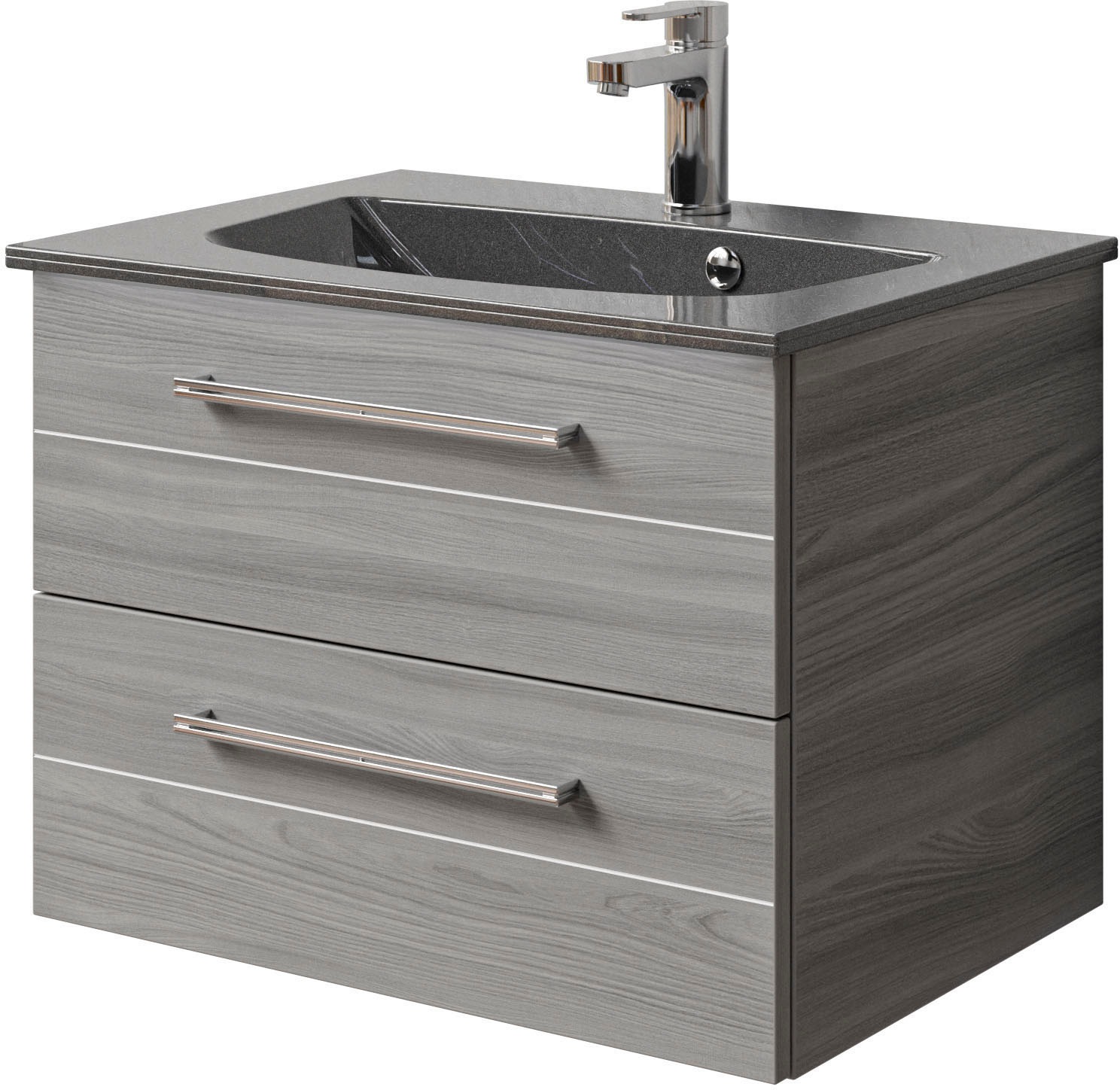Saphir Badmöbel-Set »Serie 6025 2-teilig Mineralmarmor-Waschtisch mit LED-Spiegelschrank«, (2 St.), Waschplatz 67 cm breit, 2 Schubladen, 2 Spiegel-Türen, inkl Türdämpfer