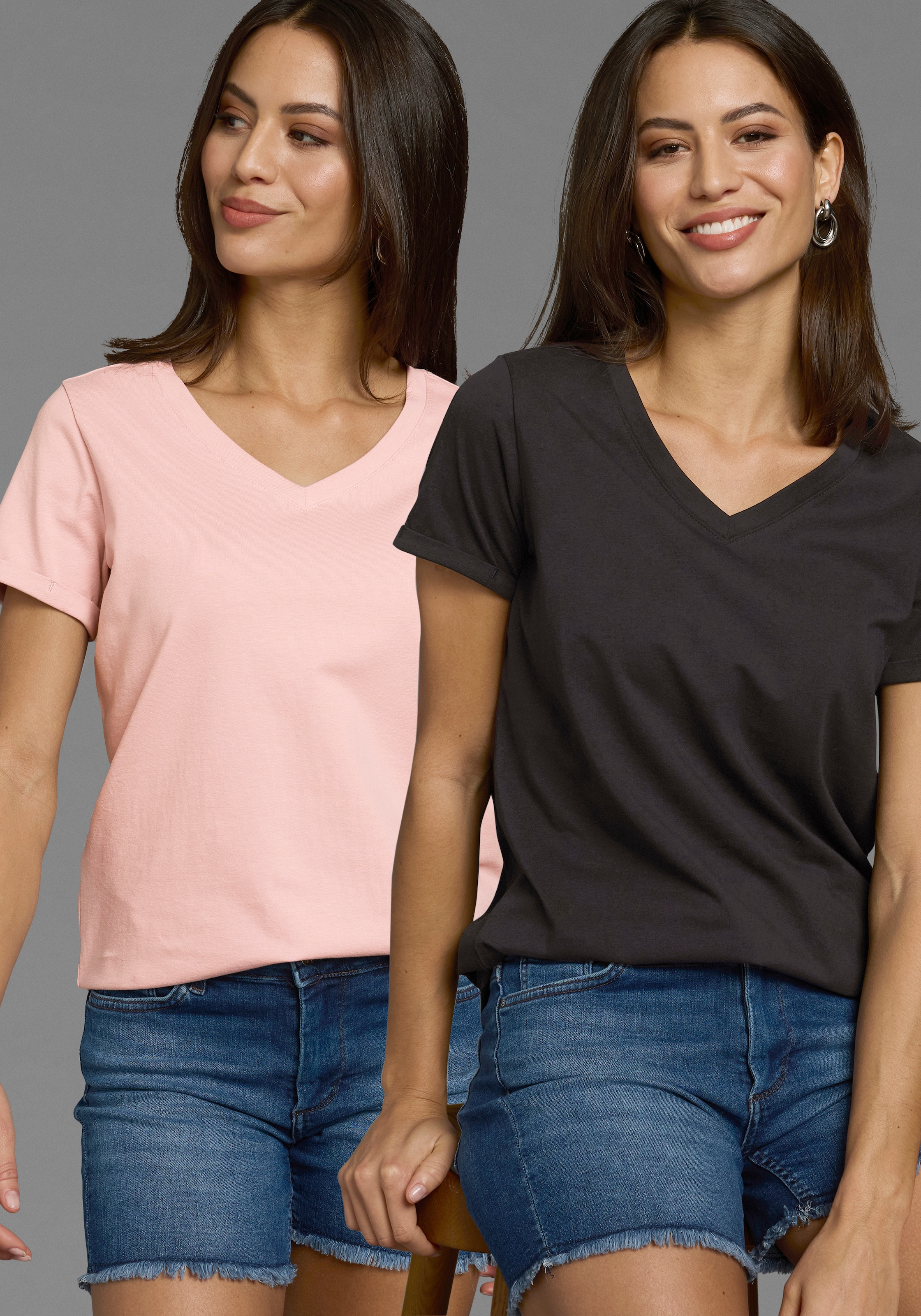 Laura Scott Longshirt, (2-er Pack), V-Ausschnitt günstig online kaufen