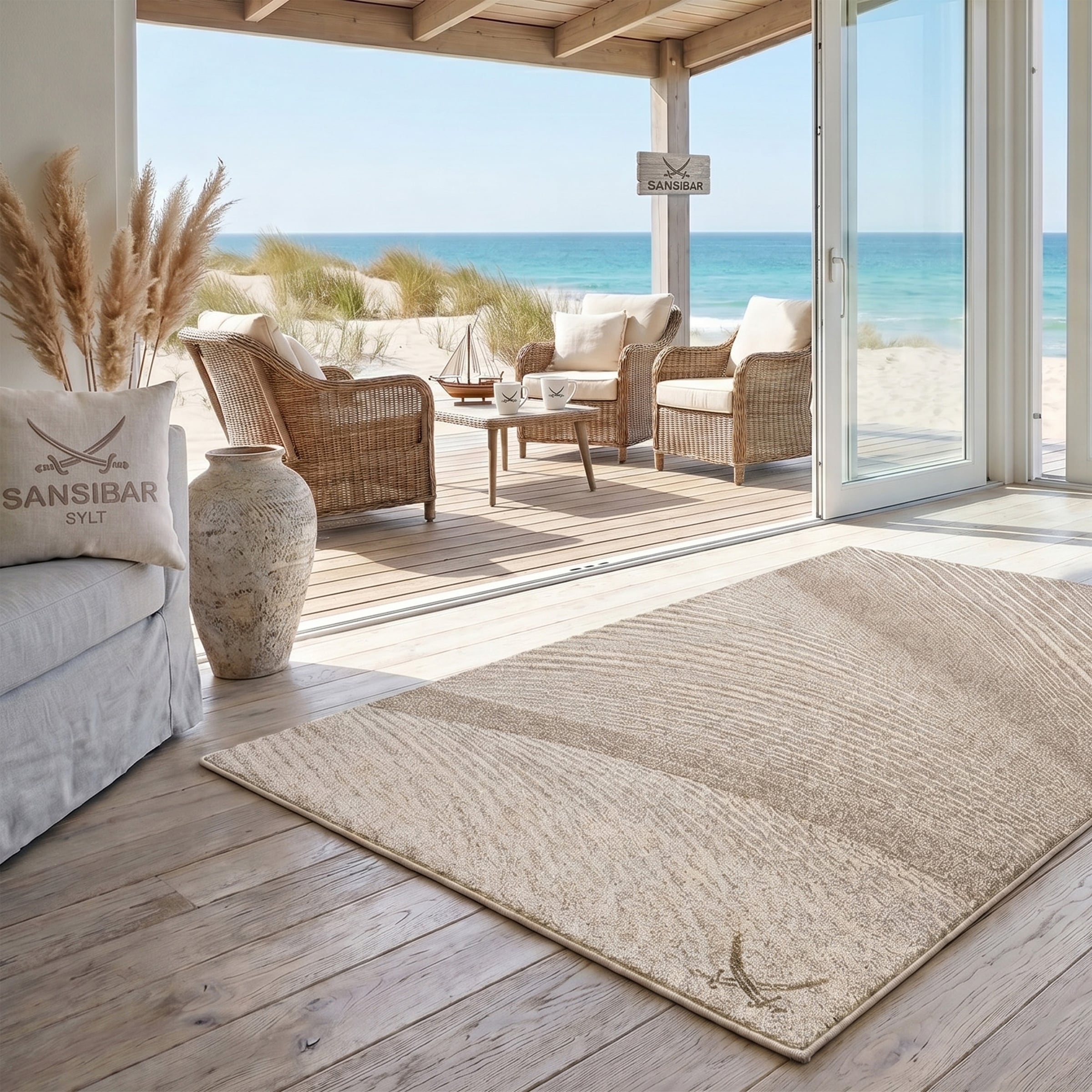 Sansibar Teppich "Heide SA-038" rechteckig 10 mm Höhe modernes Design, Motiv: gekreuzte Säbel, Wohnzimmer