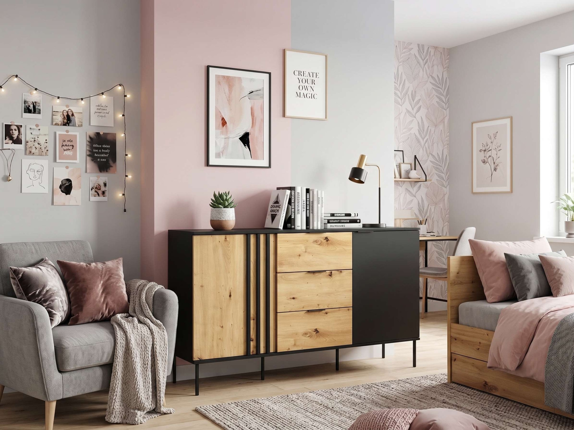 OTTO home Kommode »AELLOR Sideboard mit 3 Schubladen und 2 Türen, viel Stauraum« Schubkastenkommode mit 4 Fächer, modernes Design