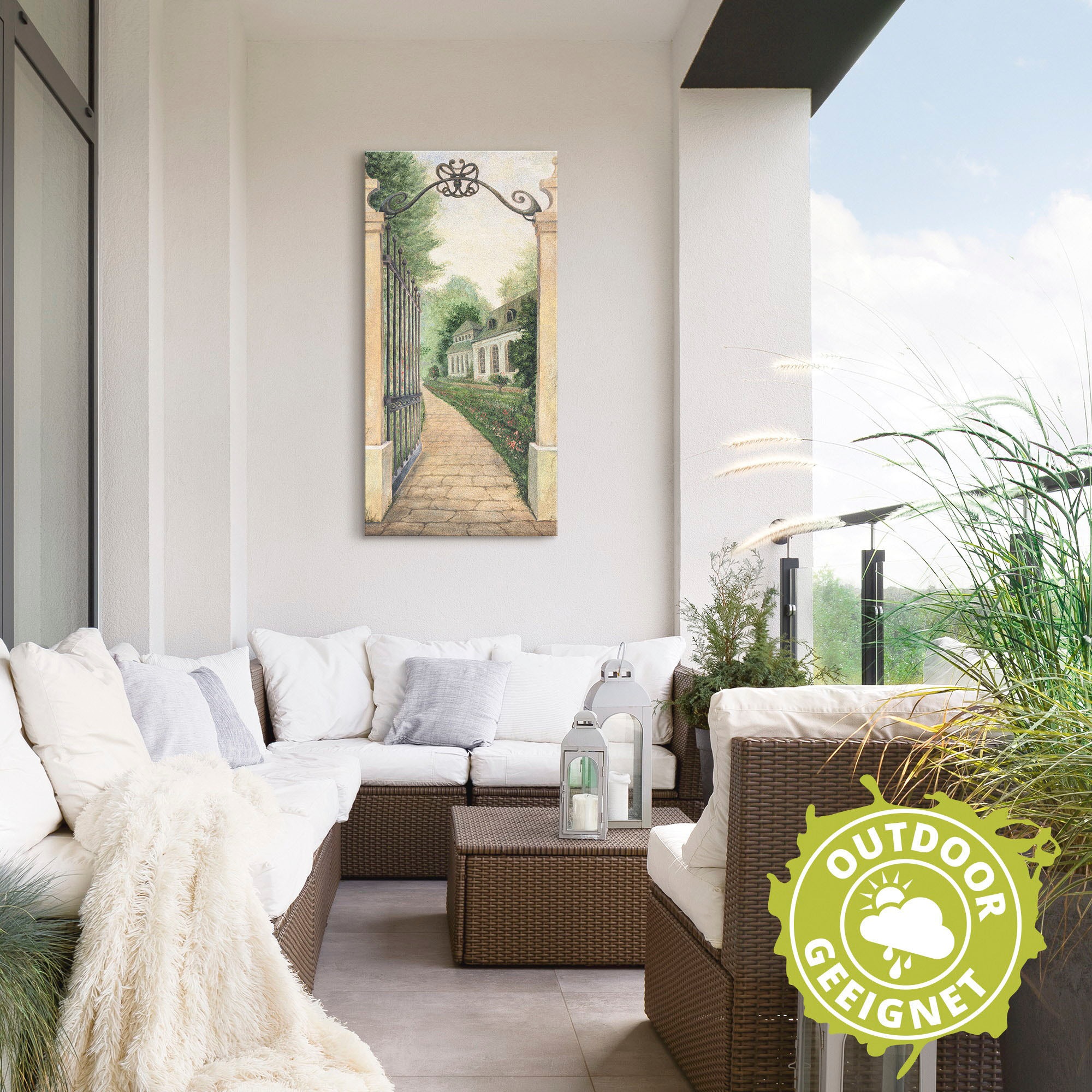 Artland Wandbild »Fresco - Blick durchs Gartentor«, Garten, (1 St.), als Leinwandbild, Poster in verschied. Größen
