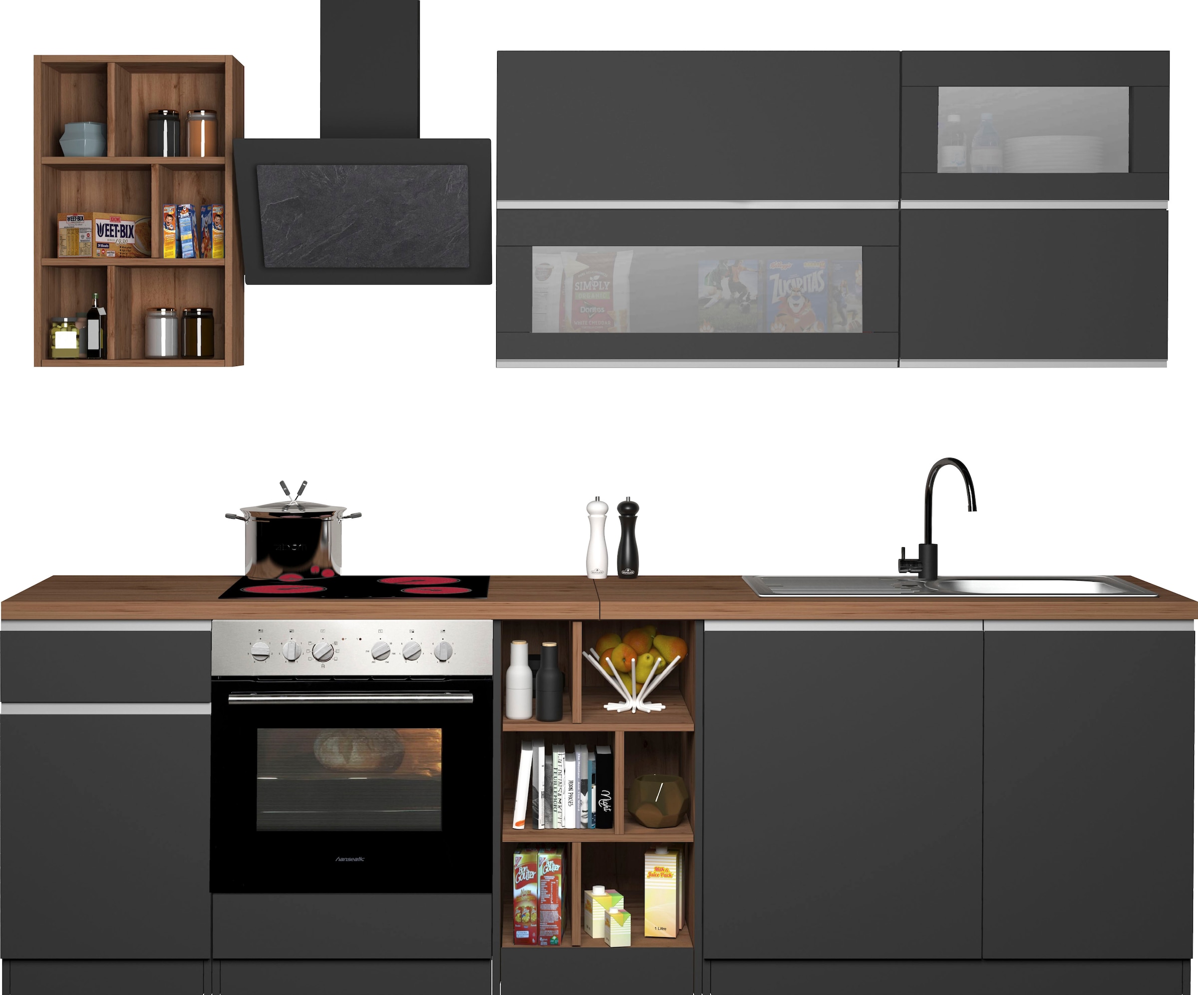 KOCHSTATION Küchenzeile »KS-Sole«, Breite 256 cm, Hängeregal, Geschirrabtropfschrank, ohne E-Geräte