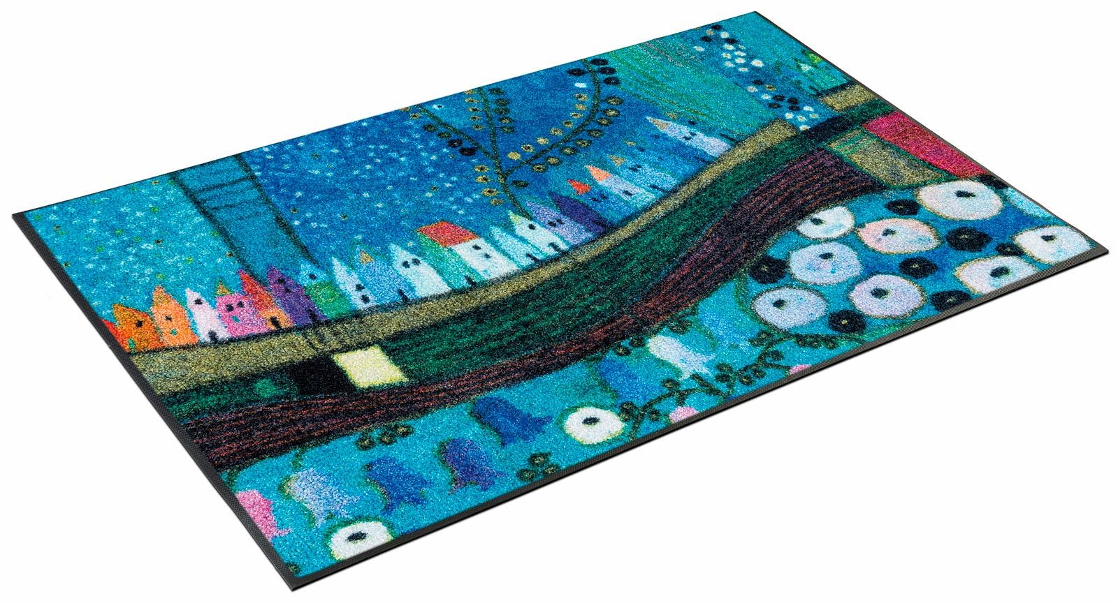 wash+dry by Kleen-Tex Läufer "Stadt in Blau" rechteckig 7 mm Höhe Schmutzfa günstig online kaufen