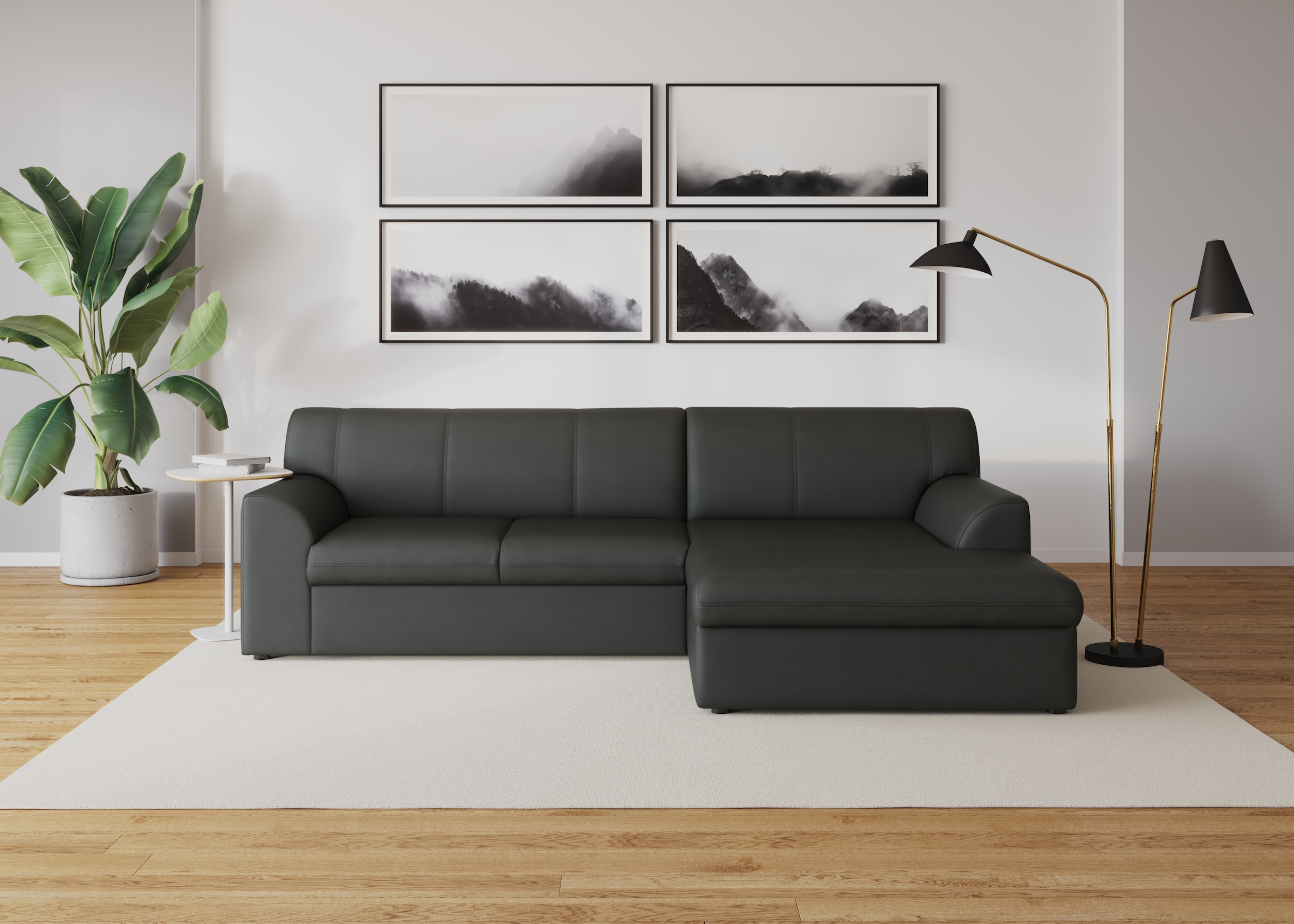 DOMO collection "Topper, elegant und zeitlos, kompaktes Stellmaß 245/155cm, L-Form" mit Recamiere, wahlweise mit Schlaffunktion