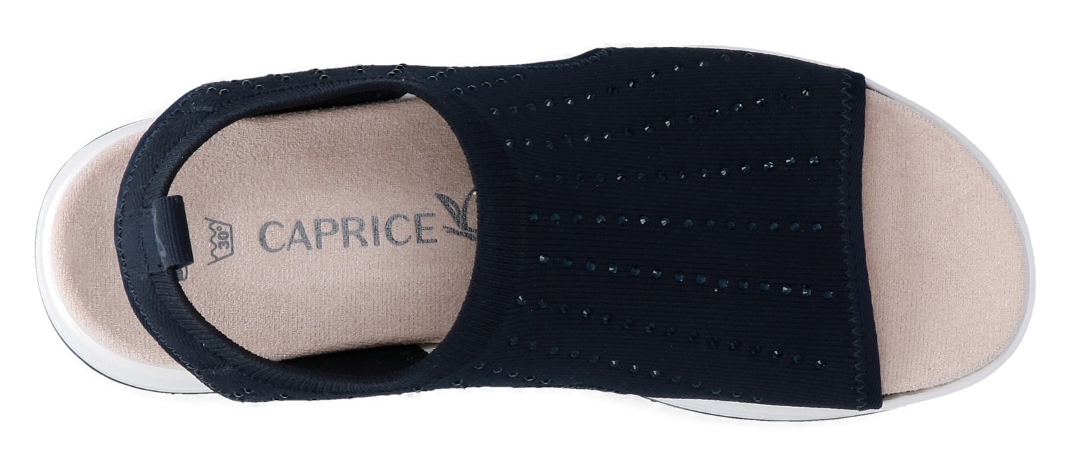 Caprice Plateausandale, Keilabsatz, Schlupfschuh, Komfortschuh mit glänzenden Strasssteinen